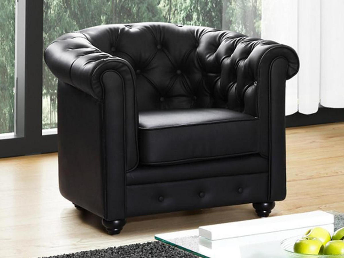 SESSEL - Kunstleder - Schwarz - CHESTERFIELD - Schwarz, Leder (78/72/82cm) - Vente-Unique