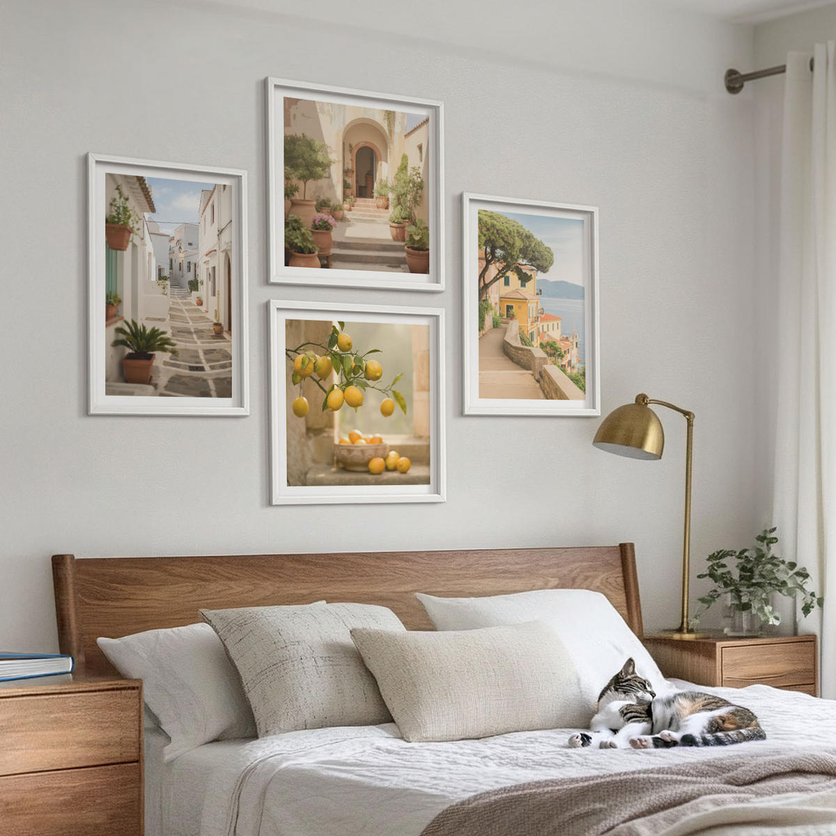 BILDER SET 4er Set - 50x50 cm & 40x60 cm Weißer Rahmen - Zitrusbaum im Fenster am Meer - Weiß, Kunststoff (50/50cm) - TULUP