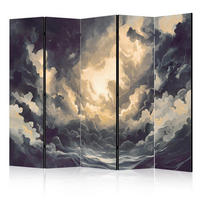 PARAVÁN Obojstranný 5-Dielny 225x172 cm Oblaky s 3D Efektom - sivá, drevo/textil (225/172/3cm) - Muralo