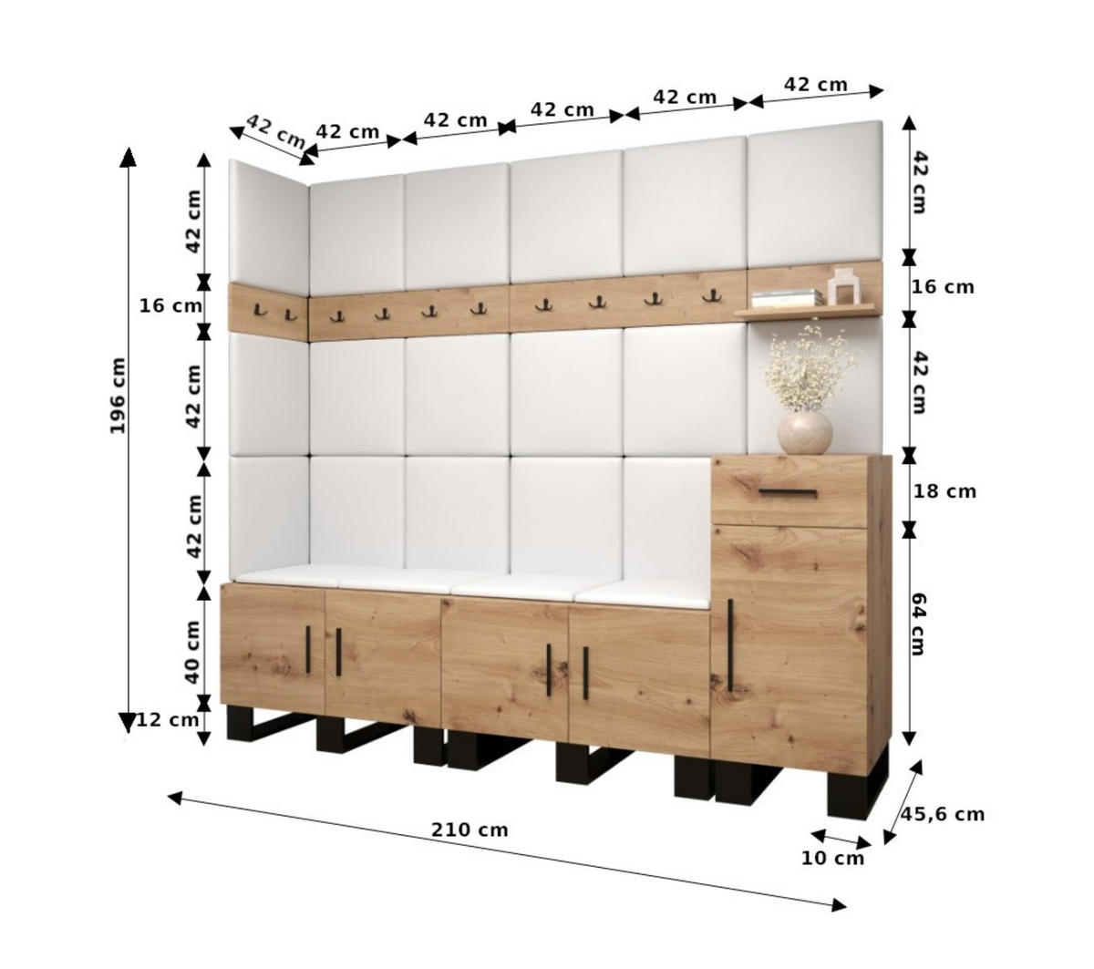 GARDEROBEN-SET 196/210/45,6 - Schwarz/Eiche Artisan, Holz/Kunststoff (210/196/45.6cm) - Abiks Möbel