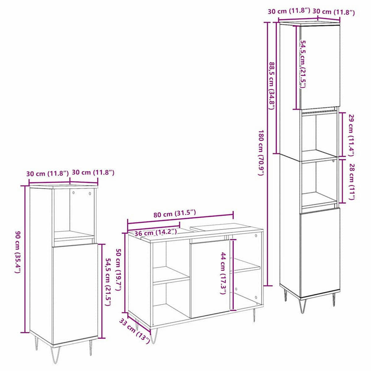 BADEZIMMERMÖBEL-SET Mit Regal 3 Pcs Altholz Holzwerkstoff - Braun, Holzwerkstoff (33/180/140cm) - vidaXL