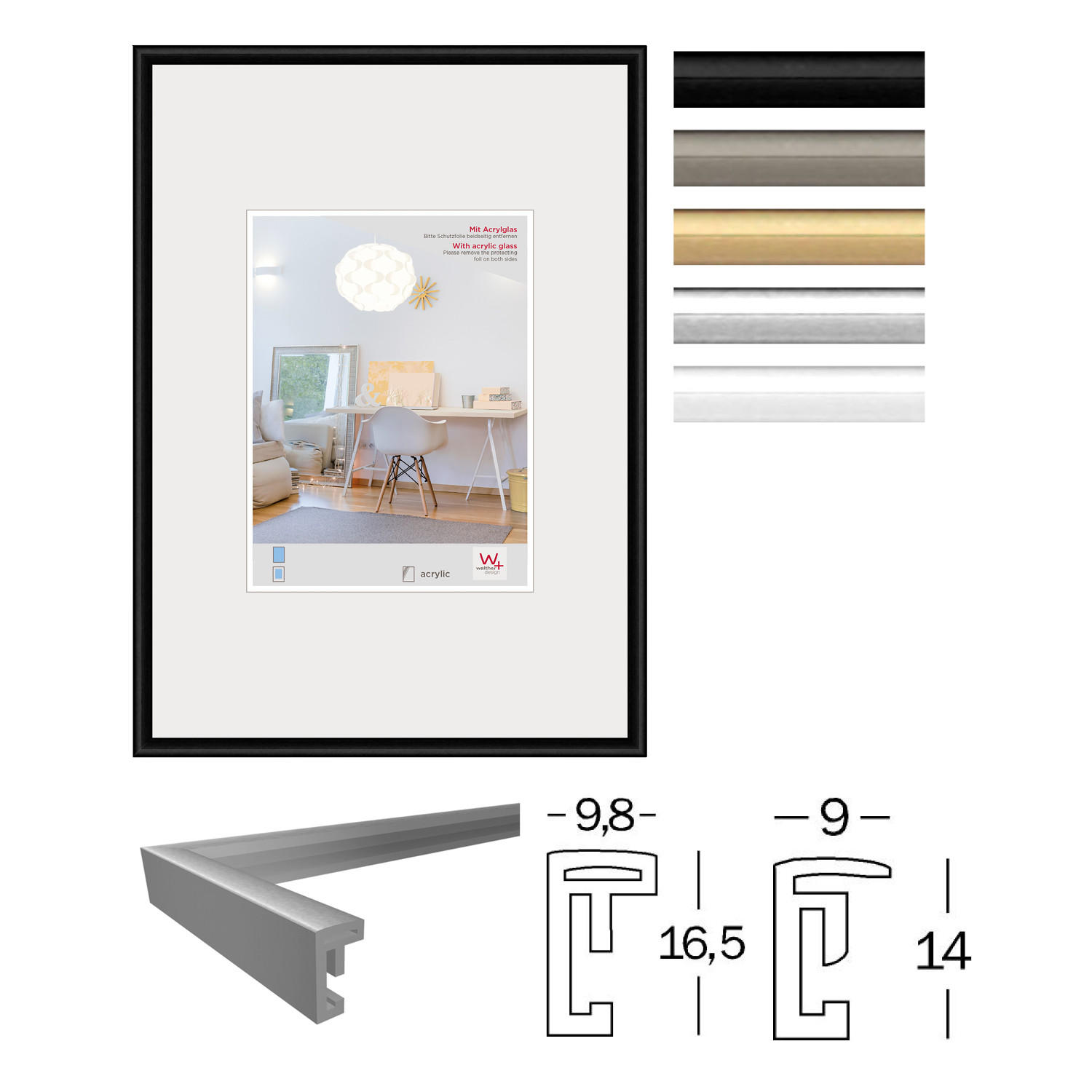 BILDERRAHMEN New Lifestyle Kst.Rahmen Kunstglas 21X29,7 cm, Silber - Silberfarben, Kunststoff (22.2/31/1.4cm) - walther design