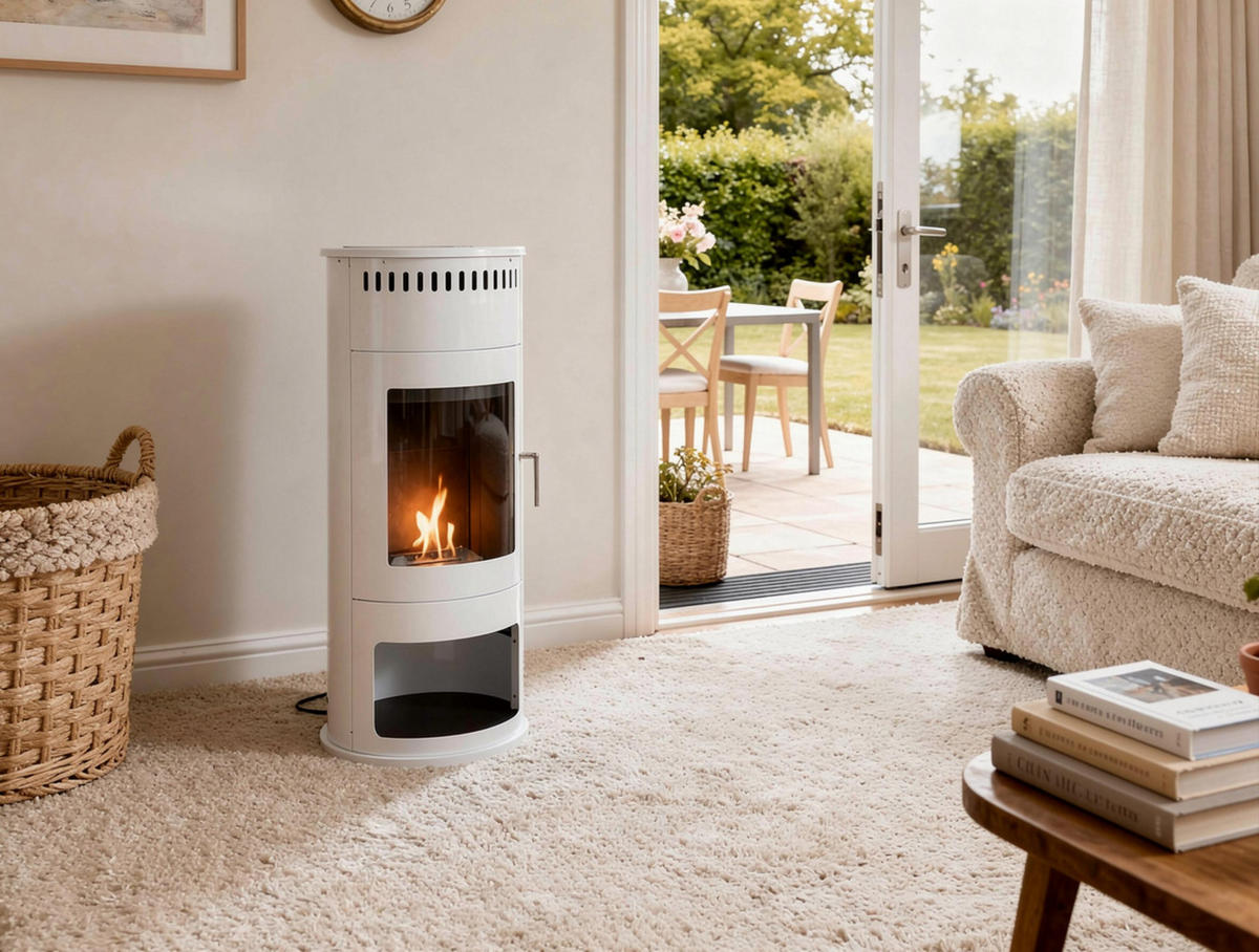 BIOETHANOL-OFEN Weiß inklusive 2 L-Tank und 3 kW Leistung - Weiß, Metall (46/112/46cm) - Purline