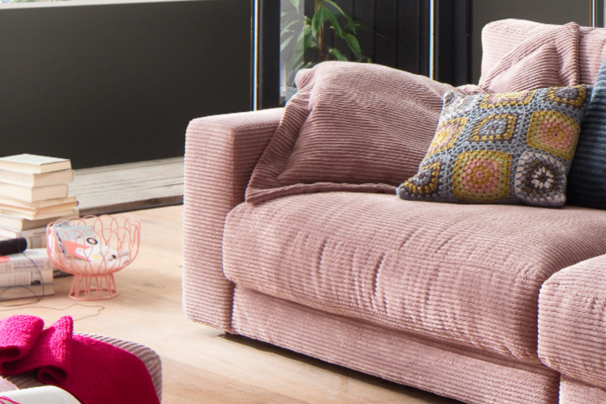 SOFA 3-SITZER MADELINE Pink Cord - Pink/Schwarz, Textil (290/85/127cm) - KAWOLA