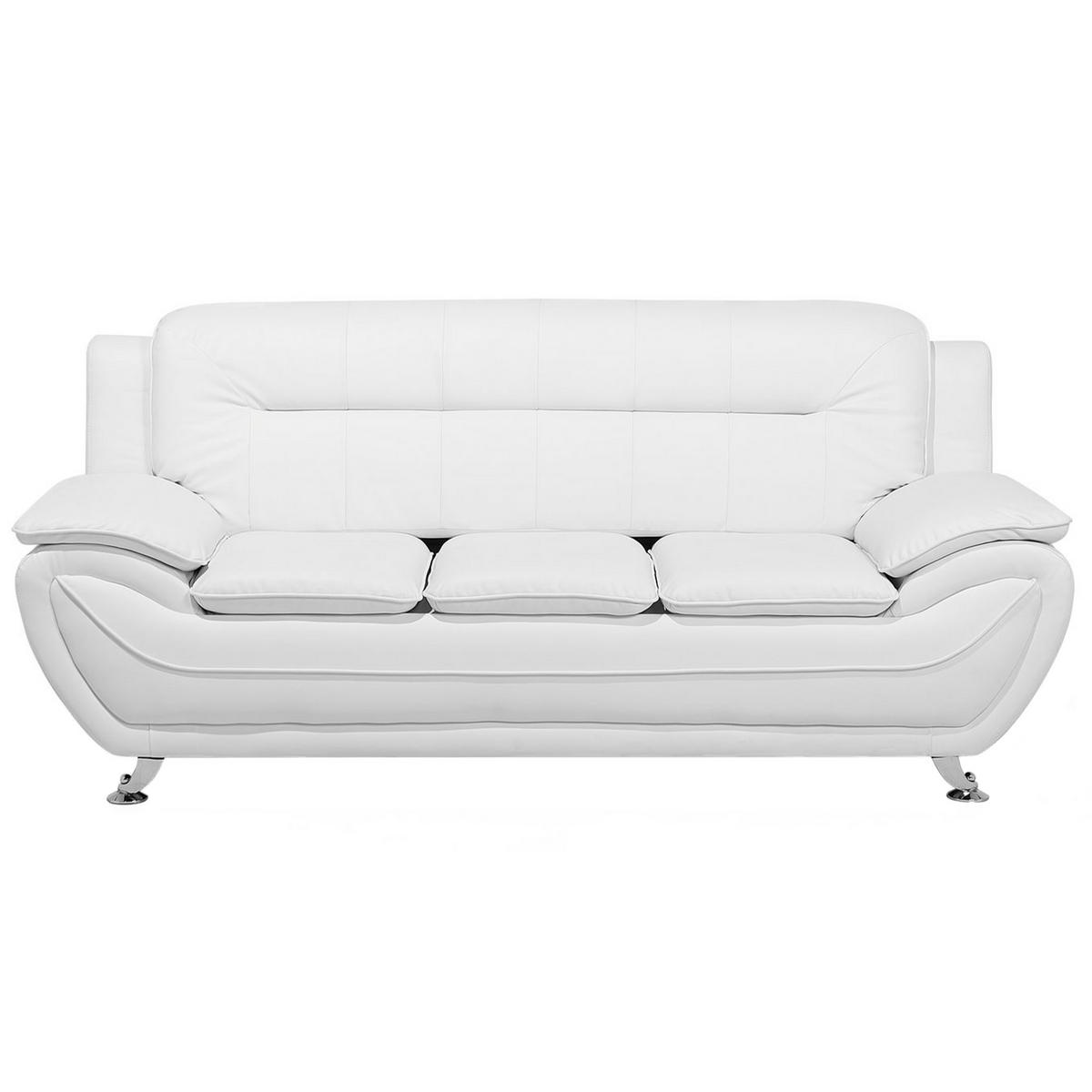 3-SITZER-SOFA Kunstleder Weiß Leira - Weiß, Kunststoff/Textil (201/88/86cm) - Beliani