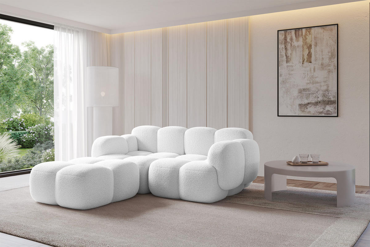 ECKSOFA modulares Sofa Links Miko-L1 214x205x75 Weiß Bouclé - Schwarz/Weiß, Holzwerkstoff/Kunststoff (214/205cm) - ALTDECOR