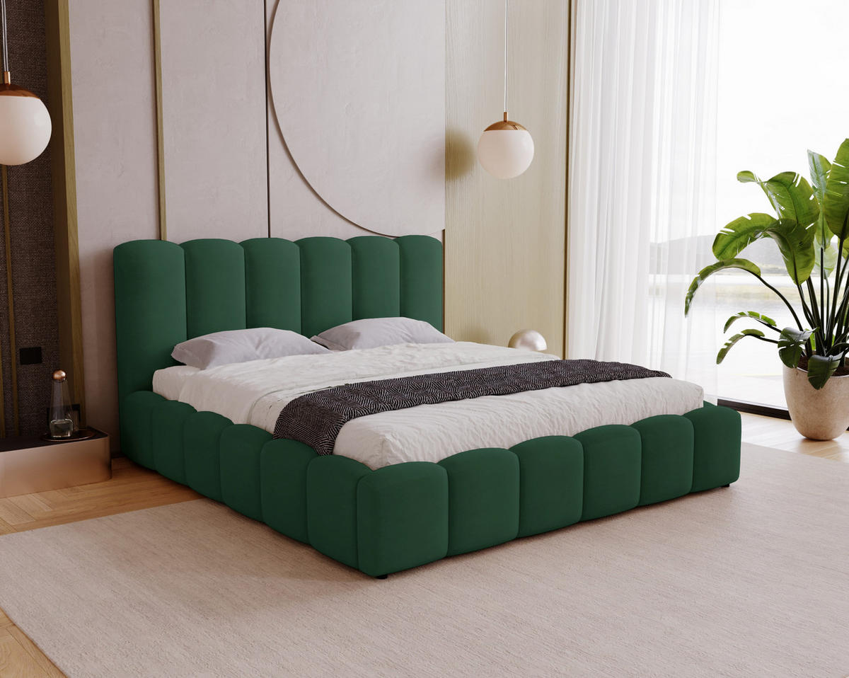 POLSTERBETT 200x200 cm Florent, Bettkasten, Samt, Grün - Grün, Holz/Textil (200/200cm) - Emporius