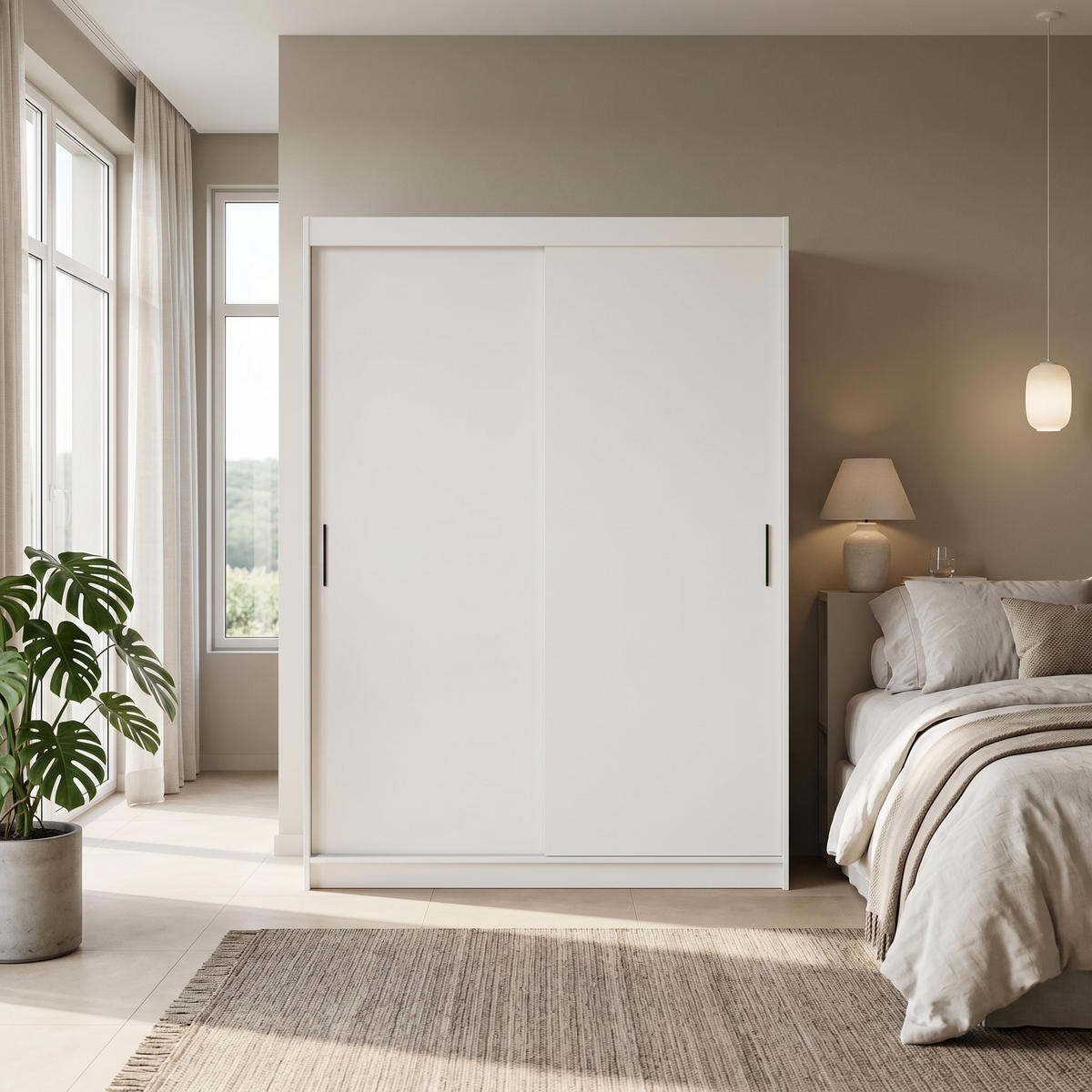 SCHWEBETÜRENSCHRANK TELA 180/205/60cm 2-türig Weiß - Weiß, Holzwerkstoff (180/205/60cm) - MASSENO
