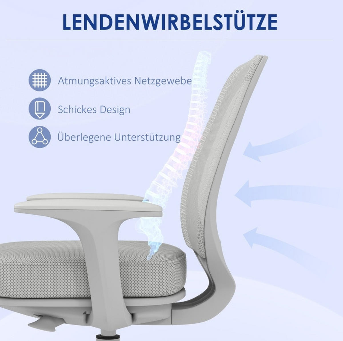 DREHSTUHL 55/48/82,5-94,5 cm, höhenverstellbar, ergonomisch, grau - Grau, Kunststoff (48/94.5/55cm) - Redom