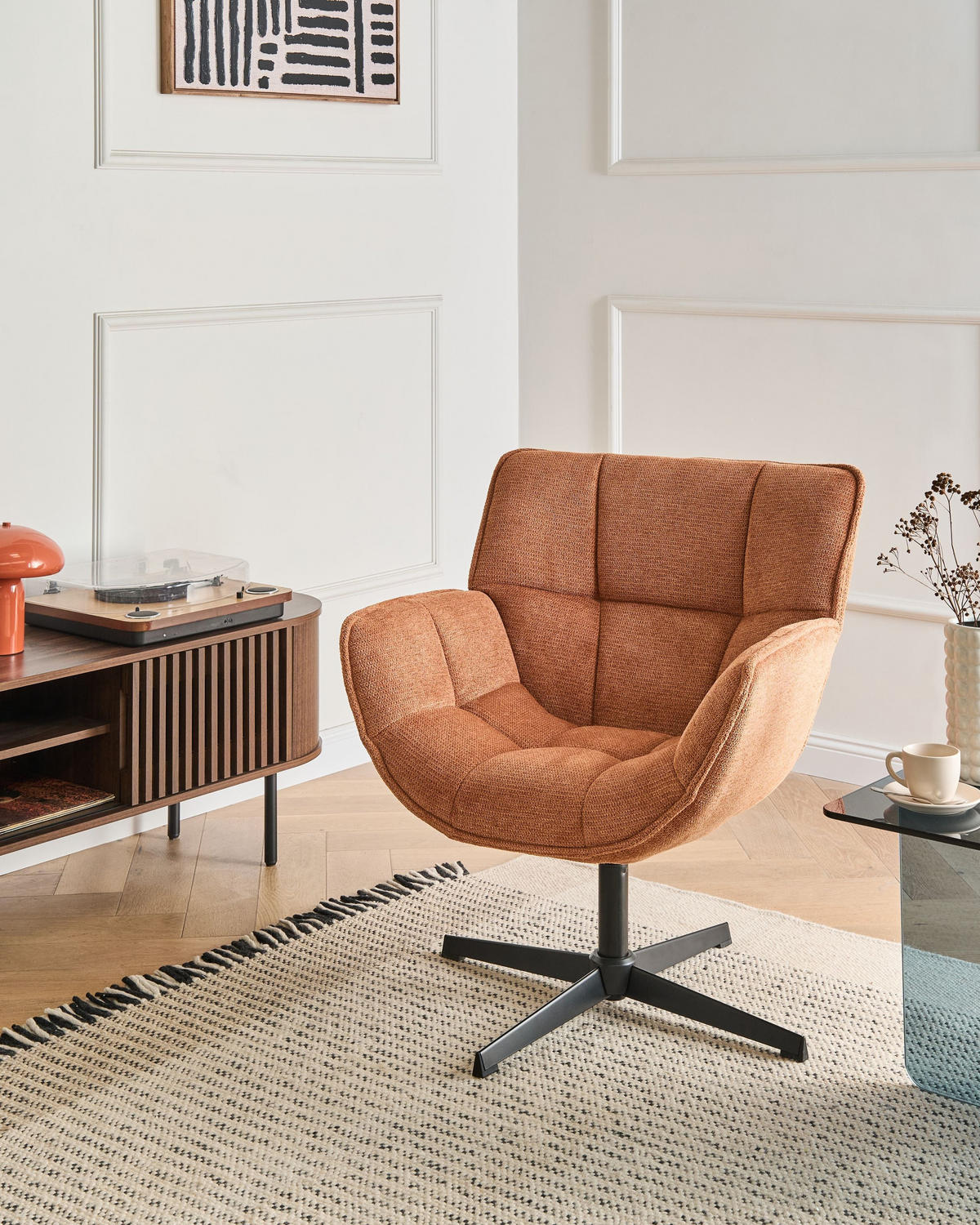 DREHSESSEL Stoff Orange Auma - Orange, Textil (71/85/78cm) - Beliani