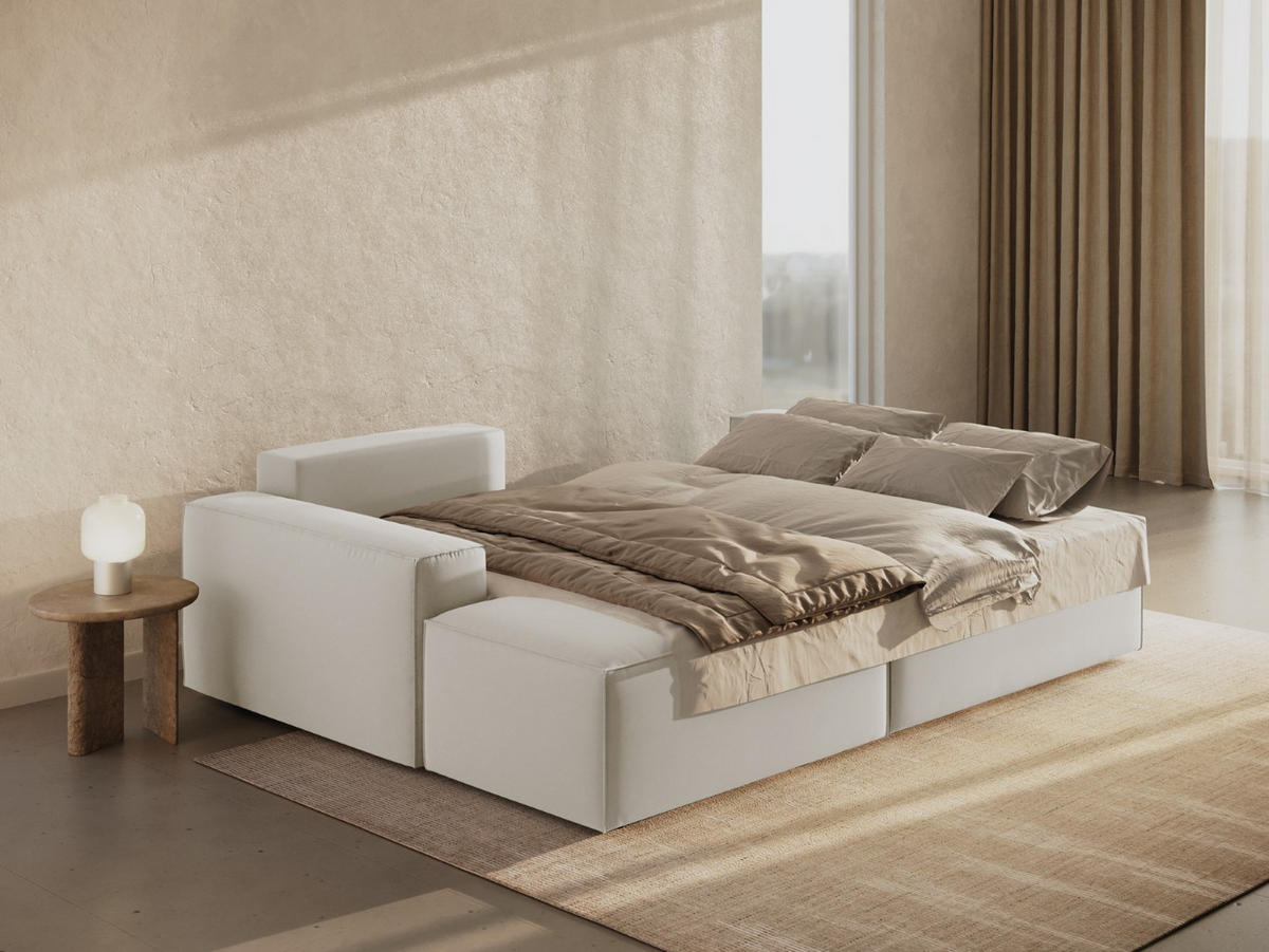 ECKSOFA ausklappbar links mit Container Jodie aus Samt dunkelbeige 3 Sitzplätze - Mokka, Textil (246/151cm) - Micadoni