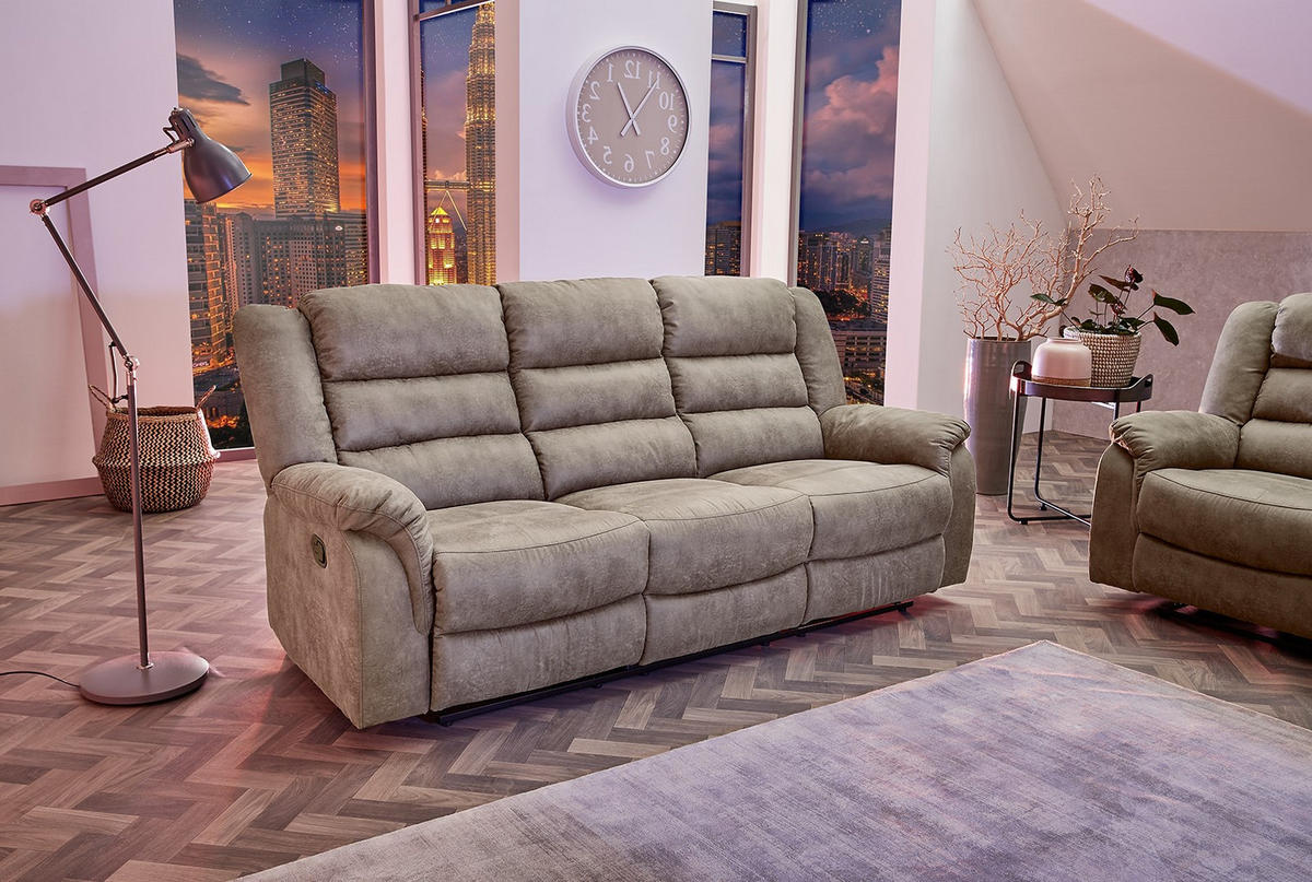3-SITZER-RELAXSOFA Federkern, Liegefunktion verstellbar durch halbautomatische Relaxfunktion B212/T93/H103 cm, Mikrofaser Vintage Grau Braun / 15134 - Graubraun/Schwarz, Textil (212/103/93cm) - luma-home