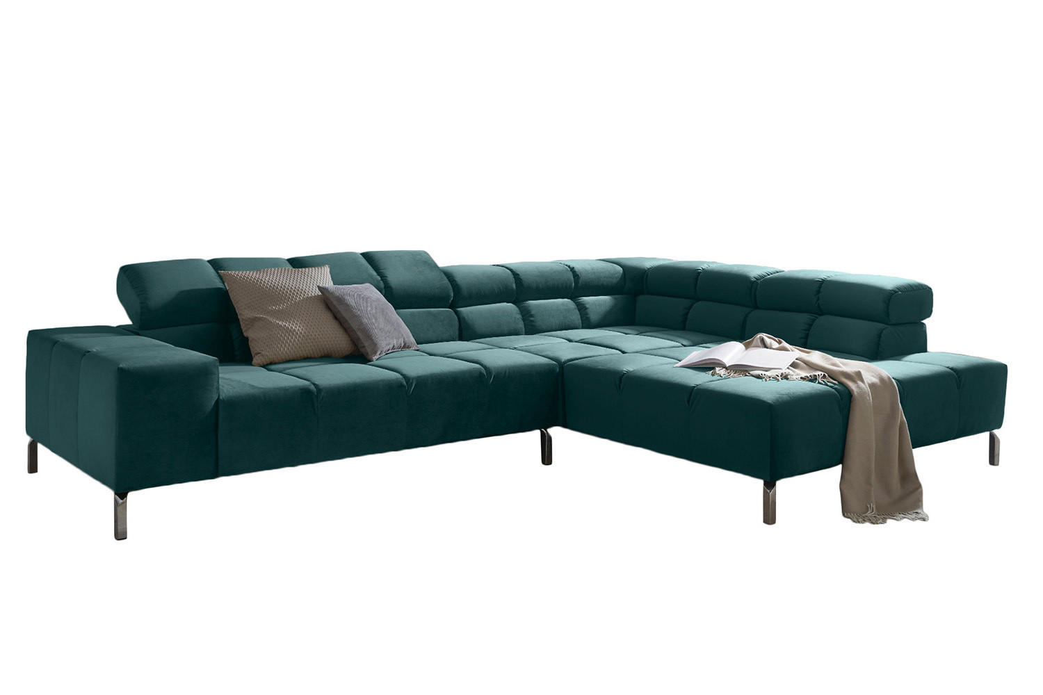 ECKSOFA NELSON Smaragdgrün Velvet - Smaragdgrün/Silberfarben, Textil (321/116cm) - KAWOLA