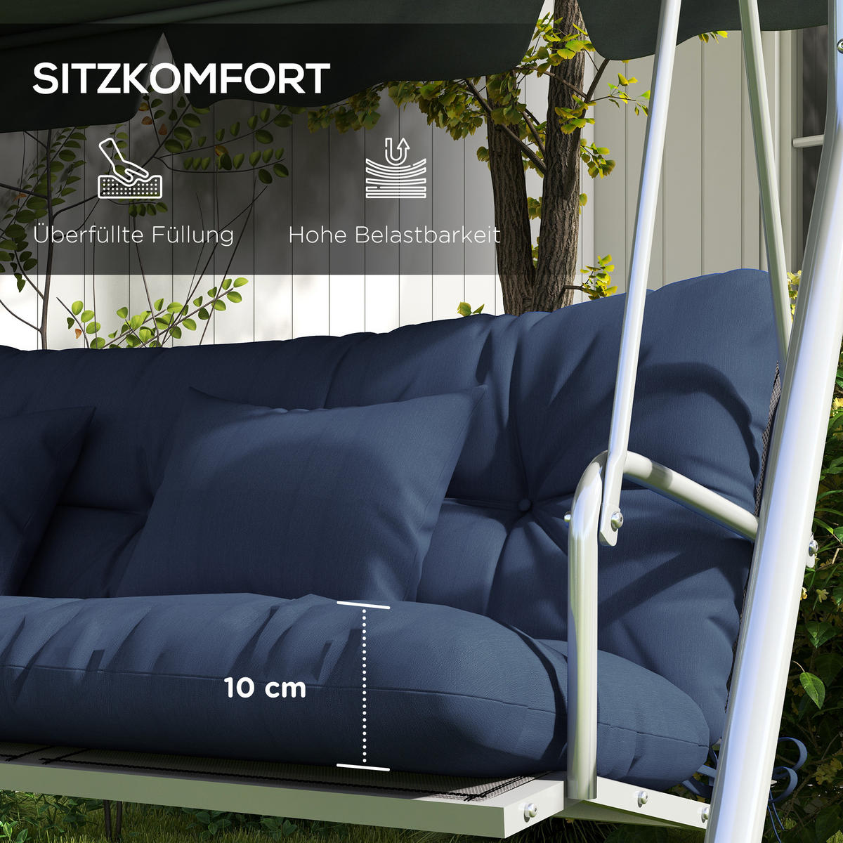 SADA 4 sedacích polštářů z polyesteru a bavlny PP, tmavě modrá - modrá, textil (50/12/150cm) - Outsunny