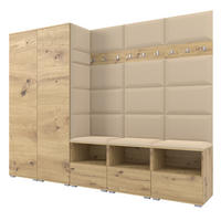 GARDEROBE NELA VII 250 cm (Modulare Flurmöbel XL Artisan Eiche mit Sitzpolster Beige 04 2 Schränke) - Beige/Silberfarben, Holz/Holzwerkstoff (250/187/40cm) - Ravio