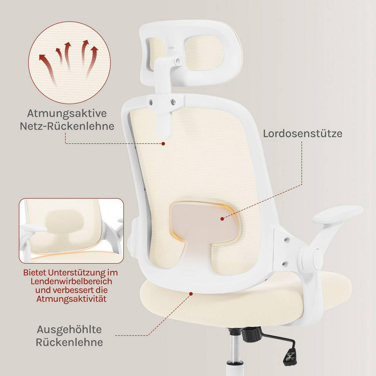 DREHSTUHL mit Wippfunktion, Netzstoff, Beige - Beige, Kunststoff/Textil (63.5/109.5/50cm) - Woltu