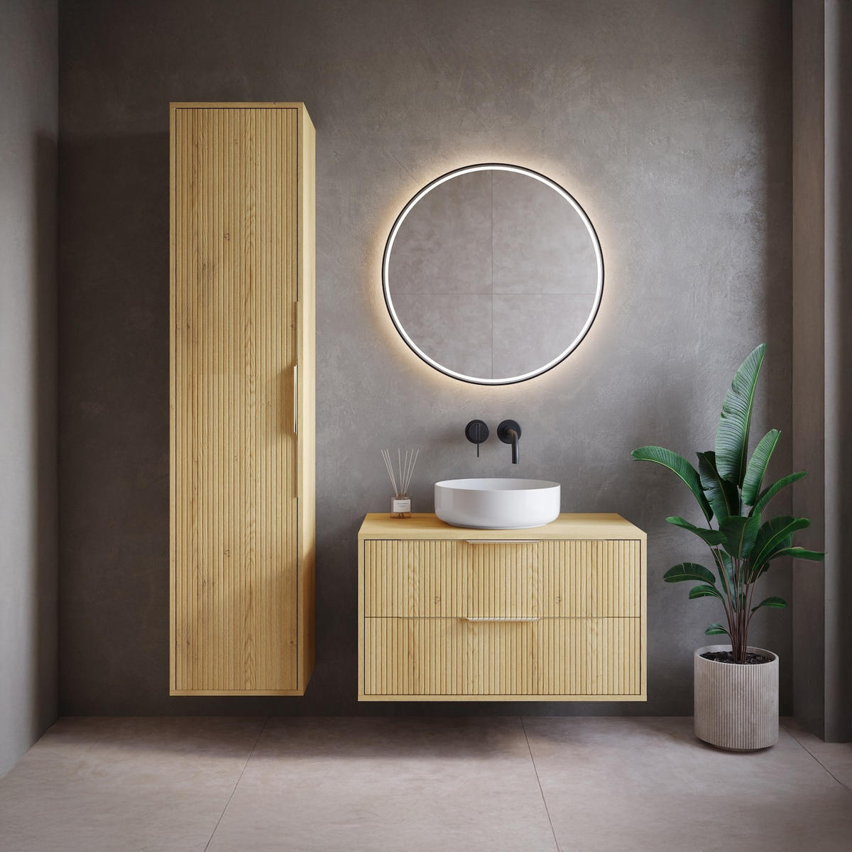 BADMÖBEL-SET Rimini 2 Teile Eiche - 80 x 46 x 46 cm - Eichefarben, Holz (80/46/46cm) - Badplaats