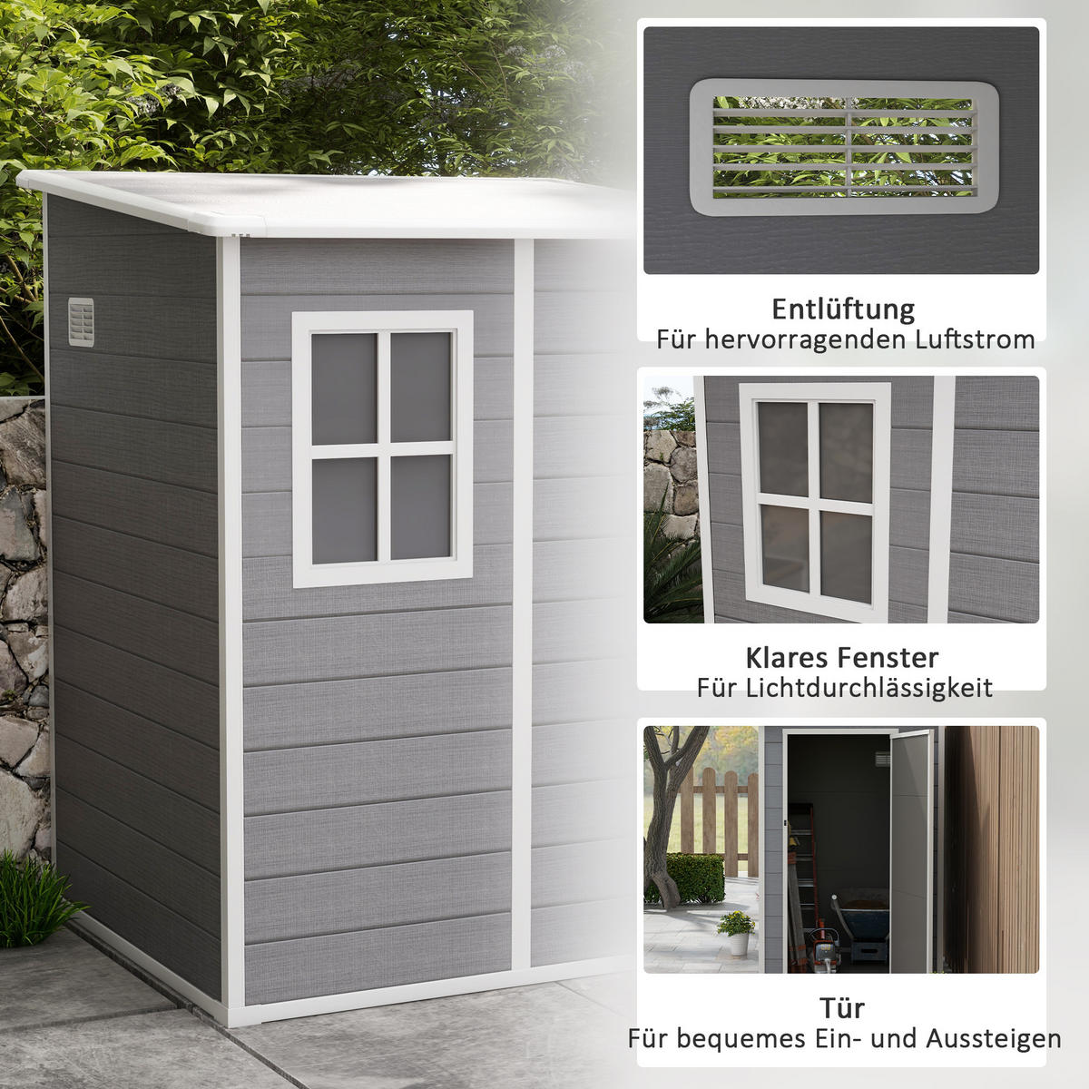 GERÄTEHAUS mit Pultdach, 122 x 149 x 192/177 cm - Grau, Metall (149/192/122cm) - Outsunny
