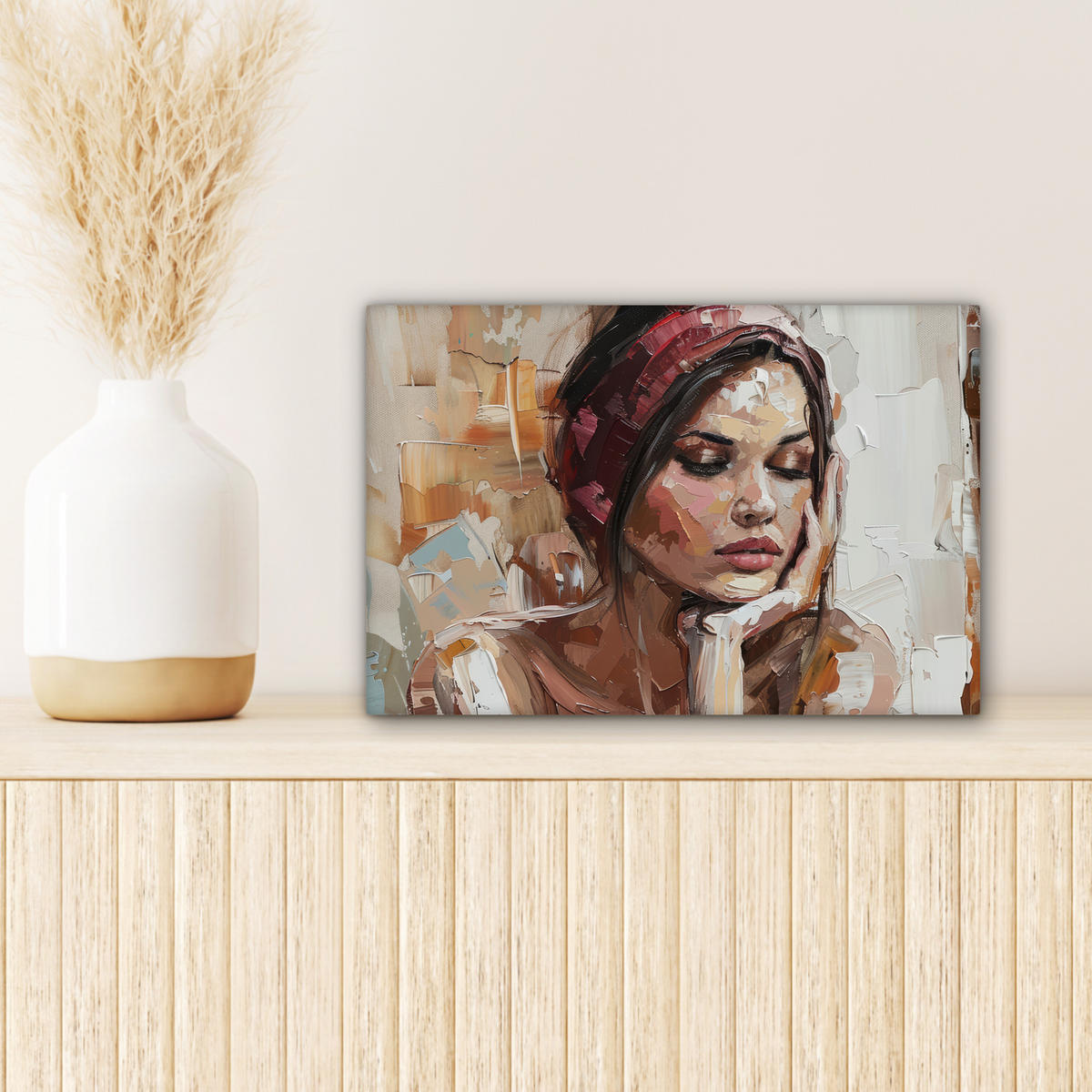 LEINWANDBILD Frau - Lackierung - Porträt - Modern Deko Schlafzimmer 30x20 cm - Altrosa, Textil (30/20cm) - MuchoWow