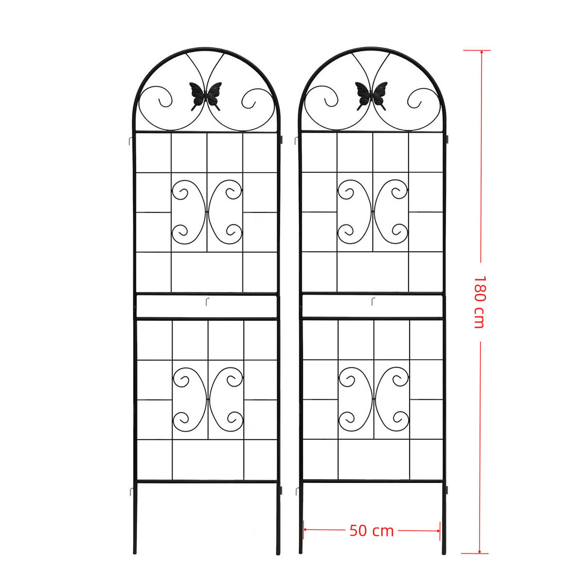 PFLANZGITTER 2er-Set aus Metall für Kletterpflanzen - Schwarz, Metall (50/180/9cm)