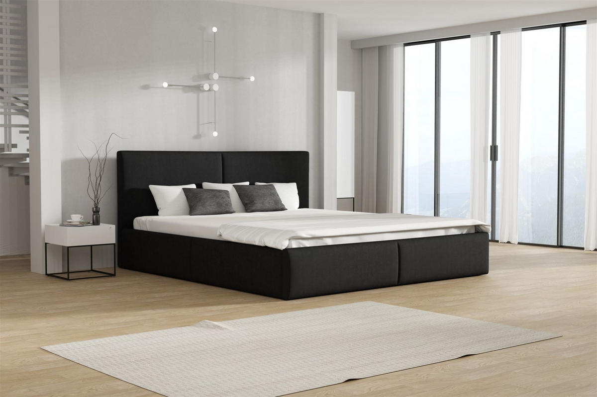 POLSTERBETT Bergen Magic Velvet Komplett - Schwarz, Holzwerkstoff/Textil (120/200cm) - Fun Möbel