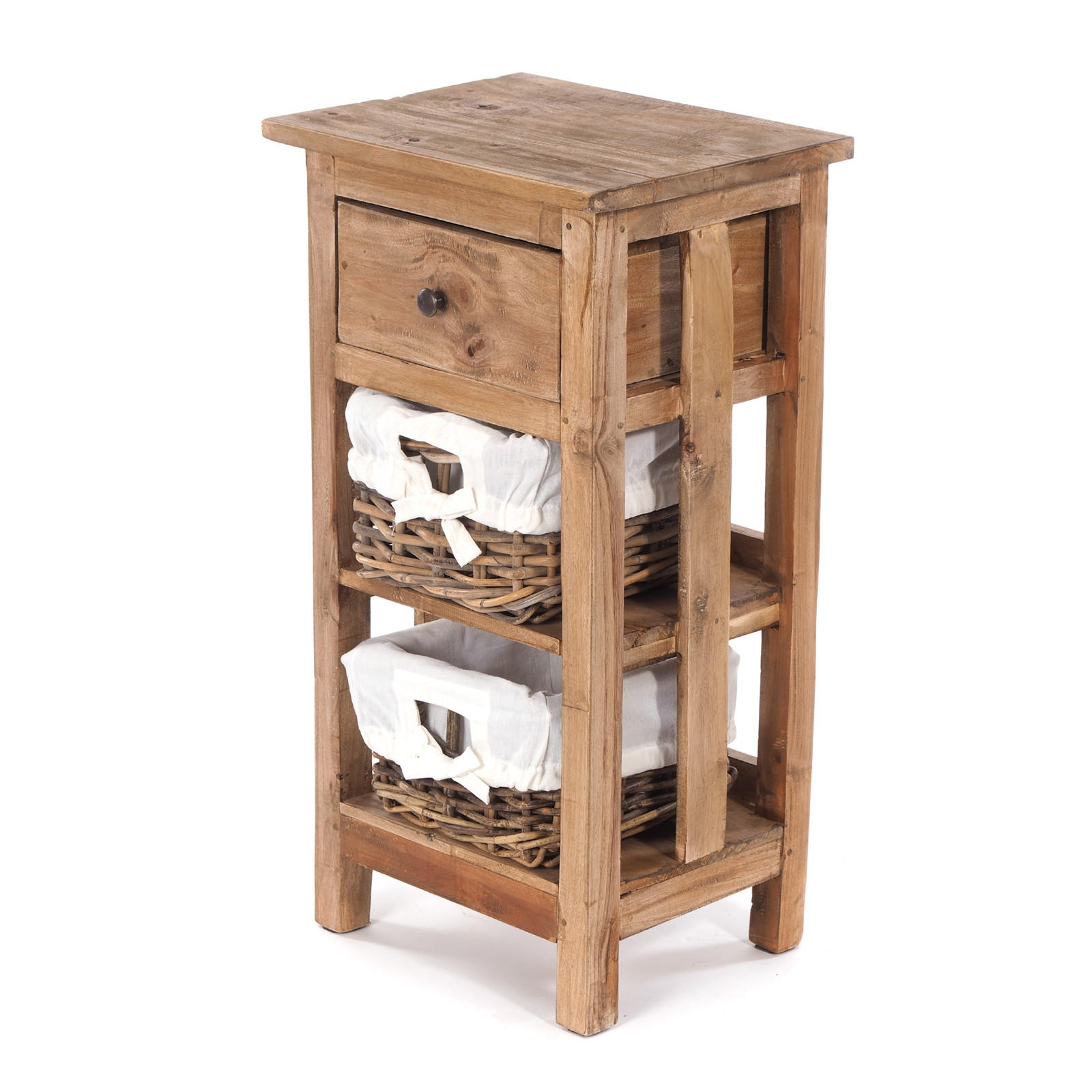 TELEFONTISCH RATTAN 70 mit 2 Rattan-Körben und Schublade, Mahagoni massiv 01 natur-vintage - Naturfarben, Holz (28/38/70cm) - DESIGN DELIGHTS