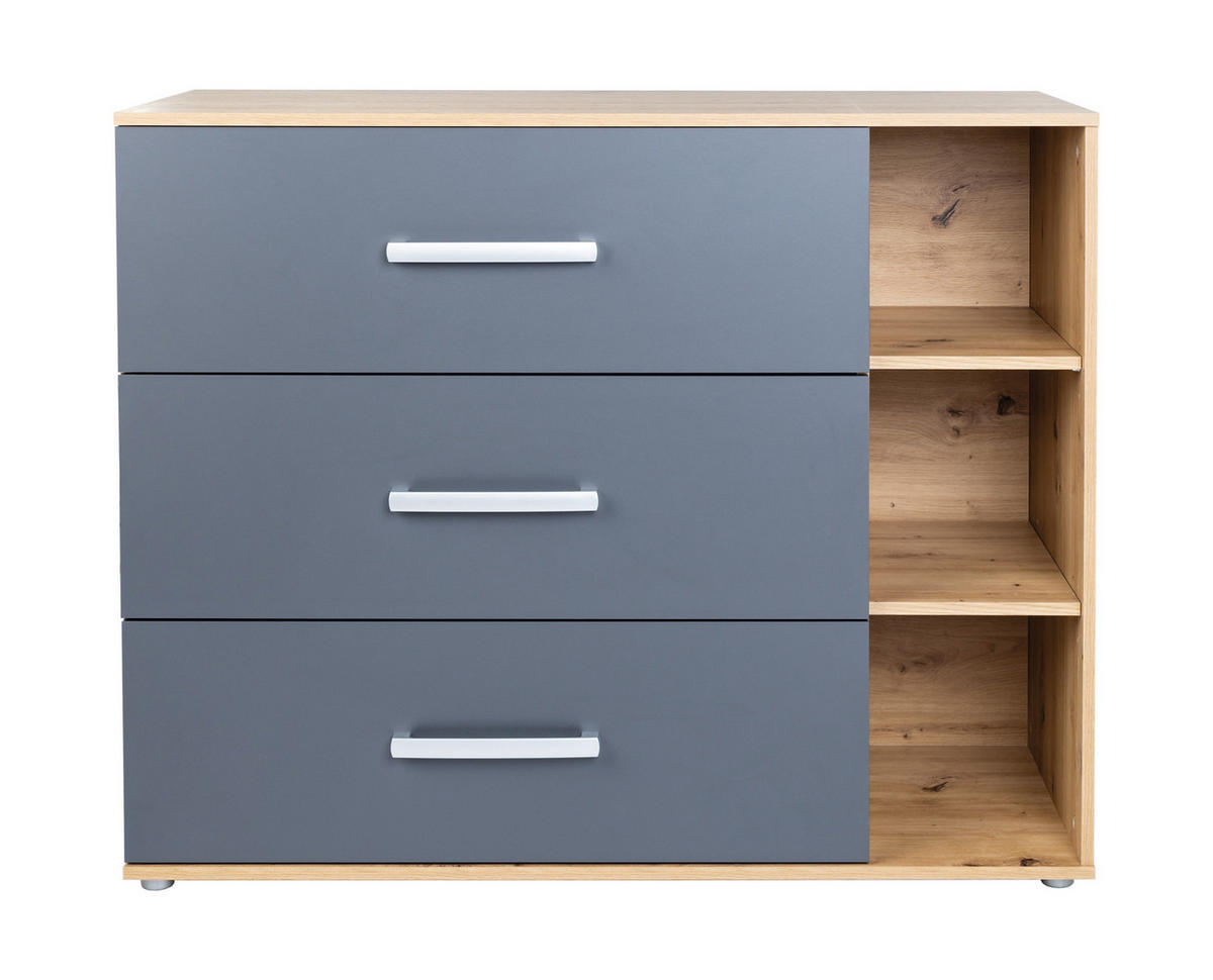 WICKELKOMMODE Alessio 115/100/75 cm Anthrazit Artisan Oak - Anthrazit/Silberfarben, Holzwerkstoff/Kunststoff (115/100/75cm) - arthur berndt