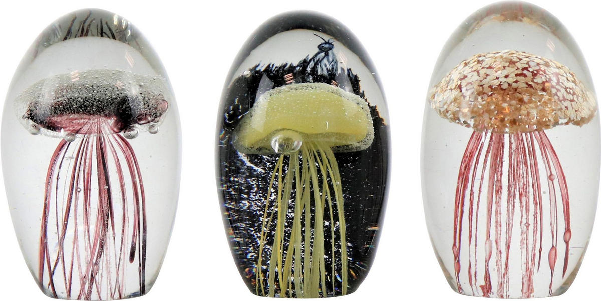 BRIEFBESCHWERER Medusa 3er-Set gelb rosa goldfarben - Multicolor, Glas (3.5/8/3.5cm) - FURNARO