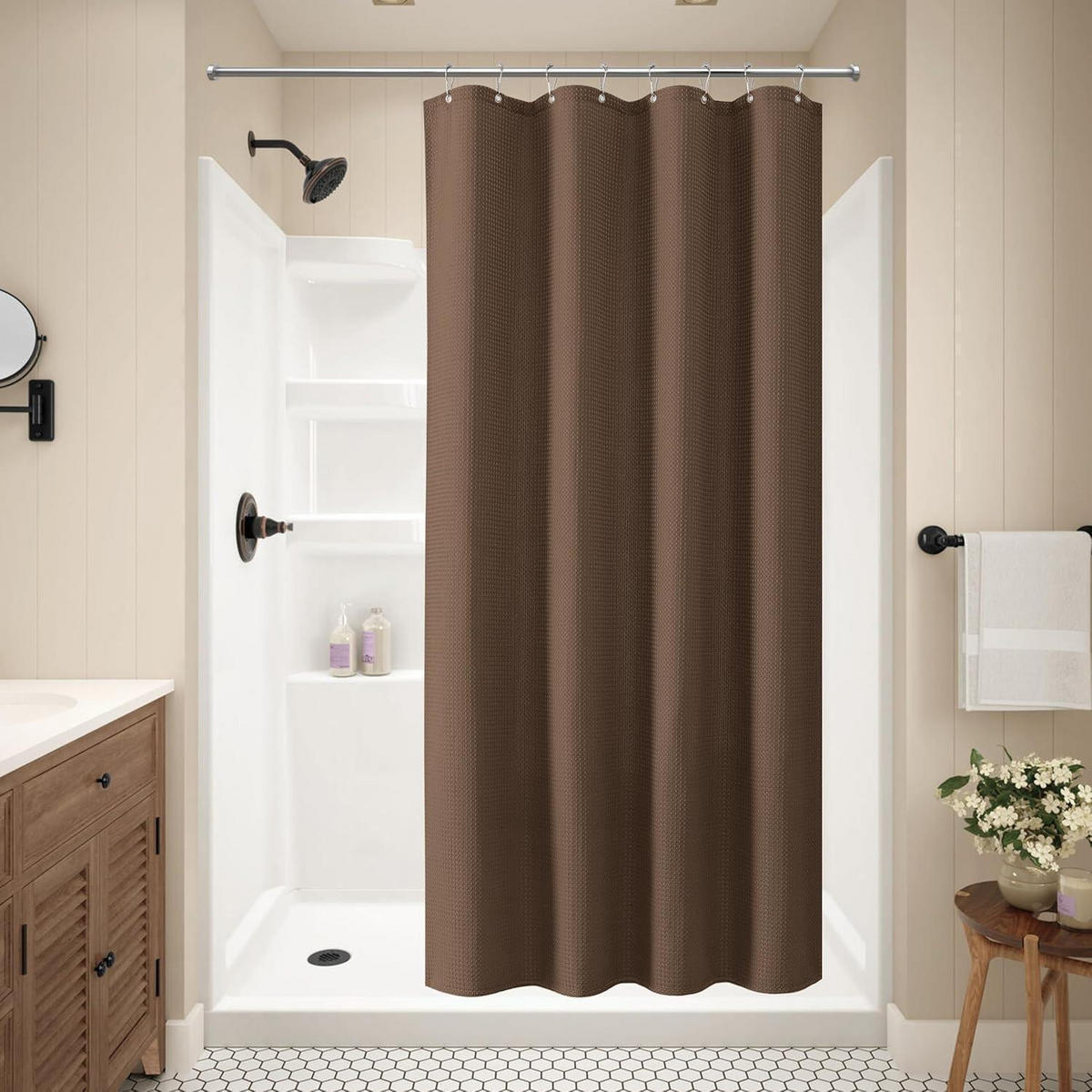 DUSCHVORHANG Waffelstoff Braun 122 x 182 cm - Braun, Textil (122/182cm)
