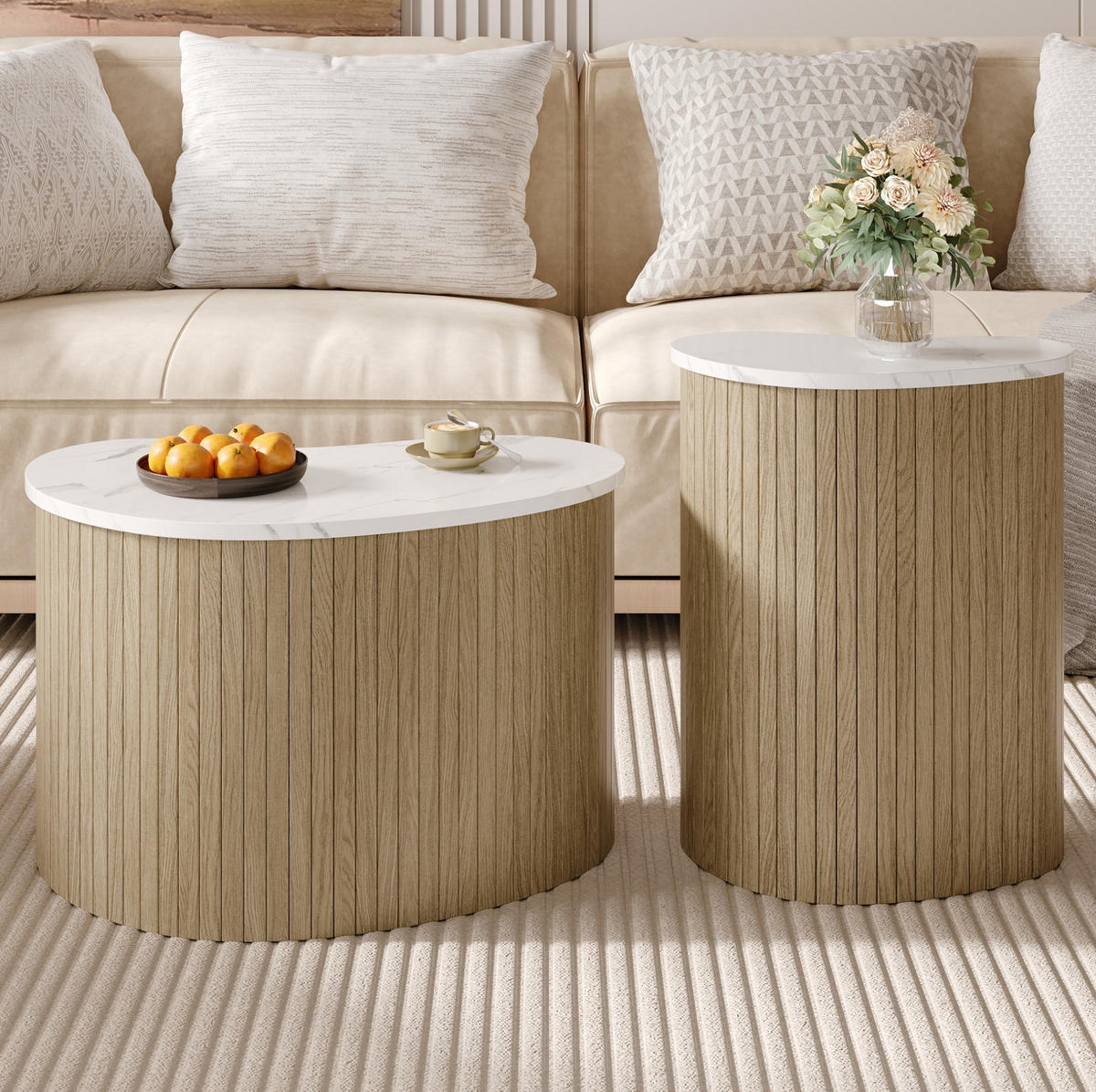KONFERENČNÍ stolky 60/37/38 cm přírodní/bílá z MDF s úložnou plochou - přírodní, kompozitní dřevo (60/37/38cm) - OKWISH