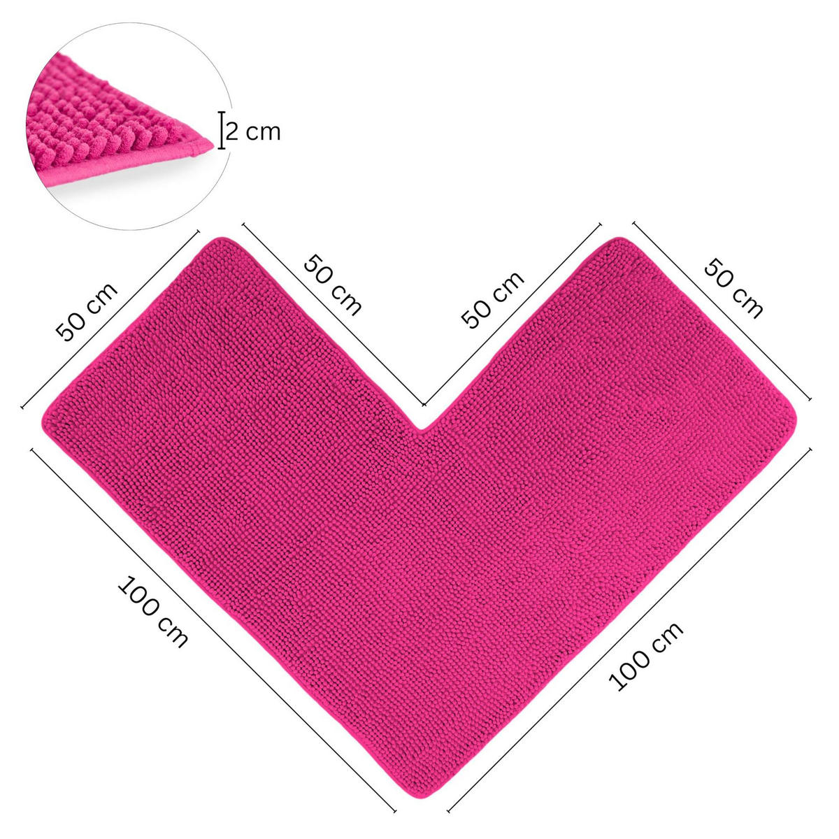 ECKBADEMATTE PARIS - Pink, Textil (100/100cm) - WohnDirect