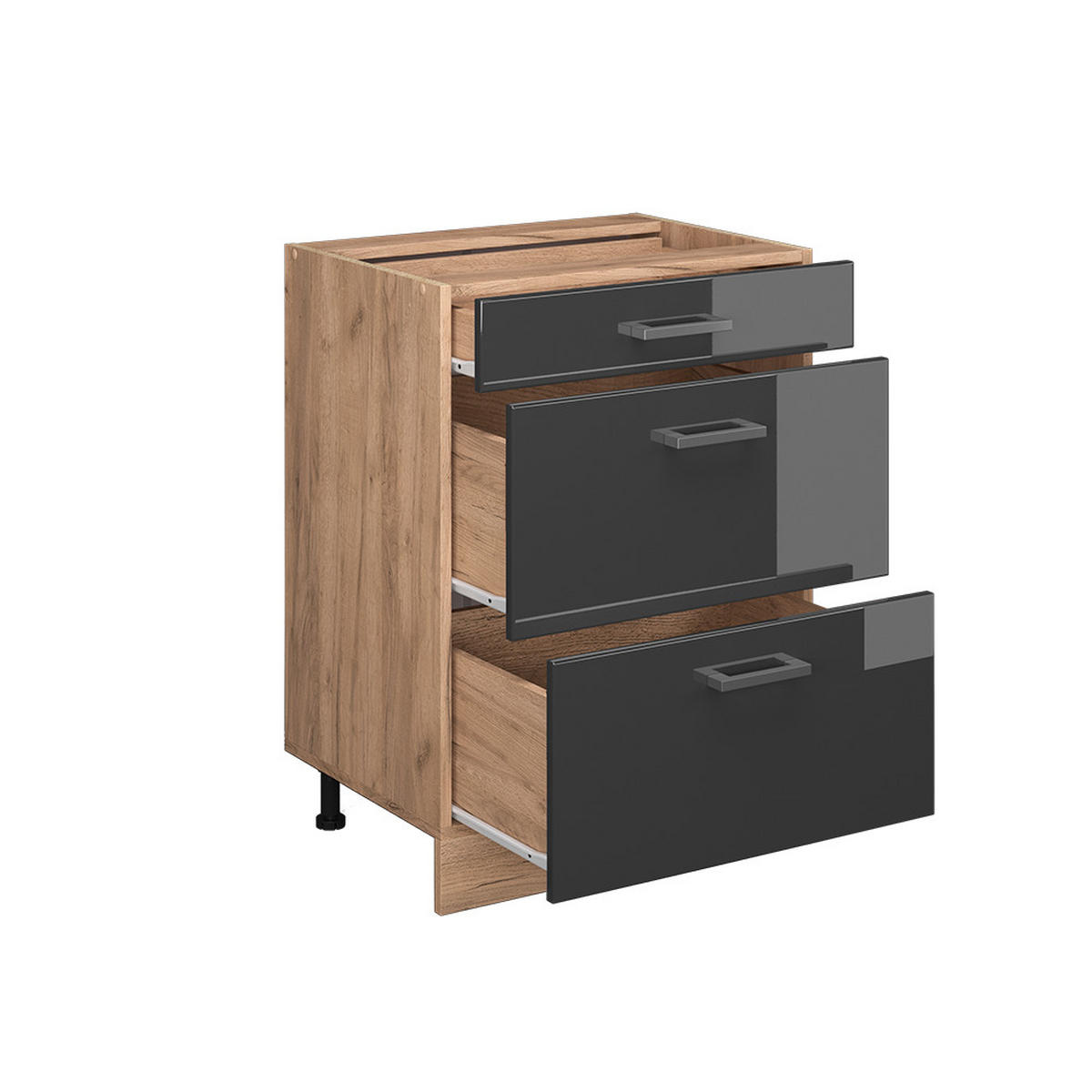 KÜCHENUNTERSCHRANK R-Line Anthrazit Hochglanz 60 cm mit Schubladen AP Eiche - Anthrazit/Eiche Wotan, Holzwerkstoff (60/81.6/60cm) - Vicco