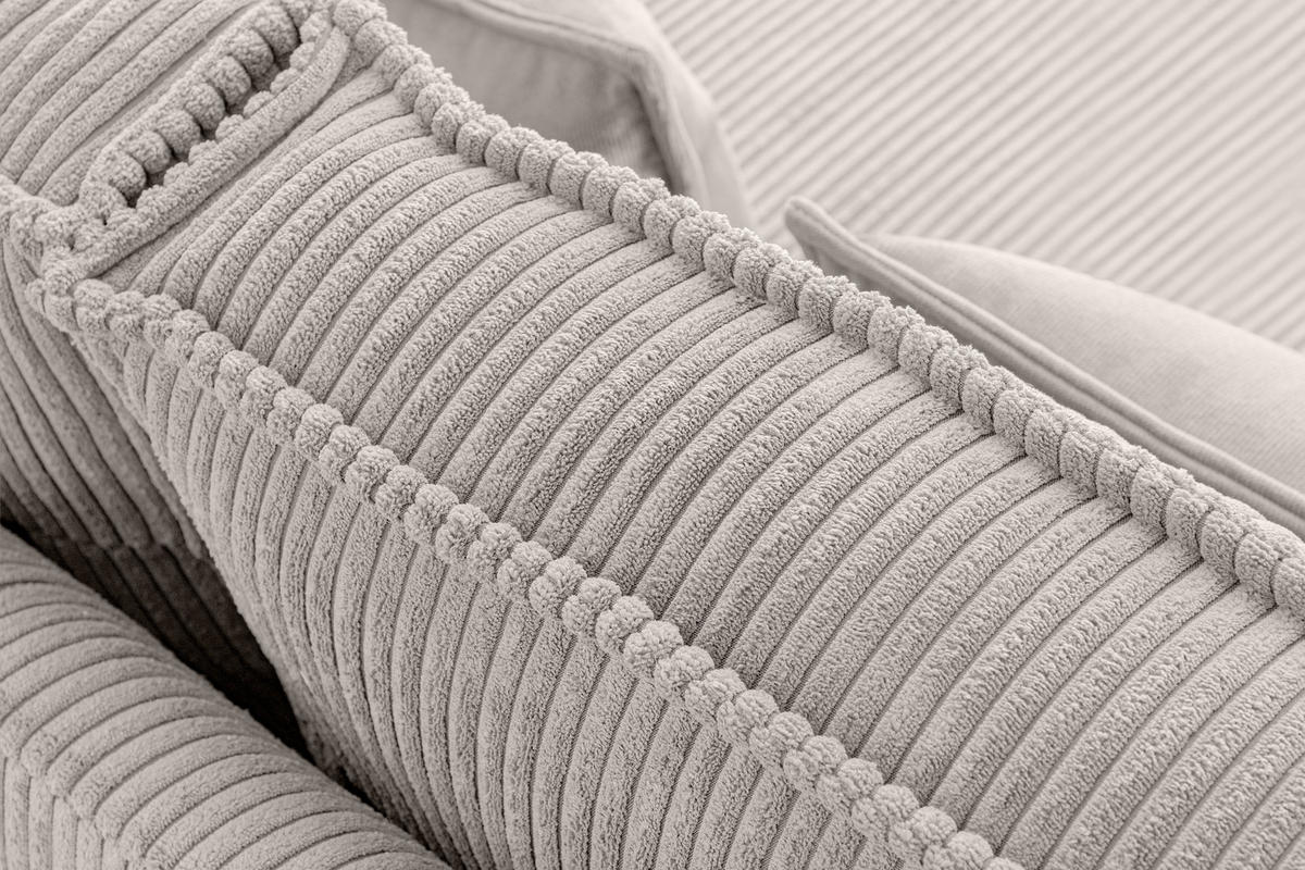 3-SITZER-SOFA GANZO 2 Kissen inklusive, Cord-Stoff, cremefarben - Creme/Schwarz, Textil/Metall (193/84/92cm) - KONSIMO®