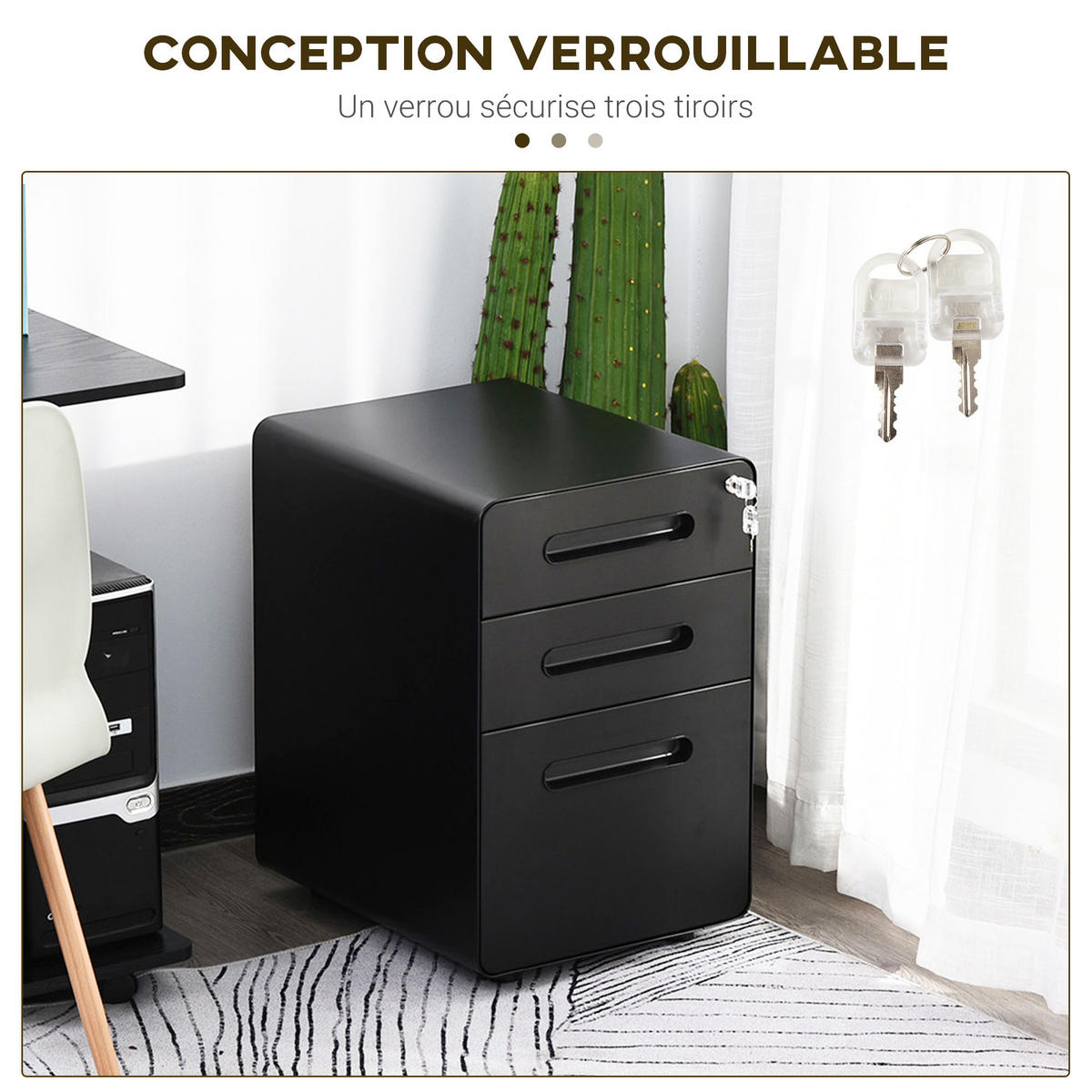 ROLLCONTAINER DE-14463 Schwarz - Schwarz, Metall (48/59/39cm) - ComfortXL