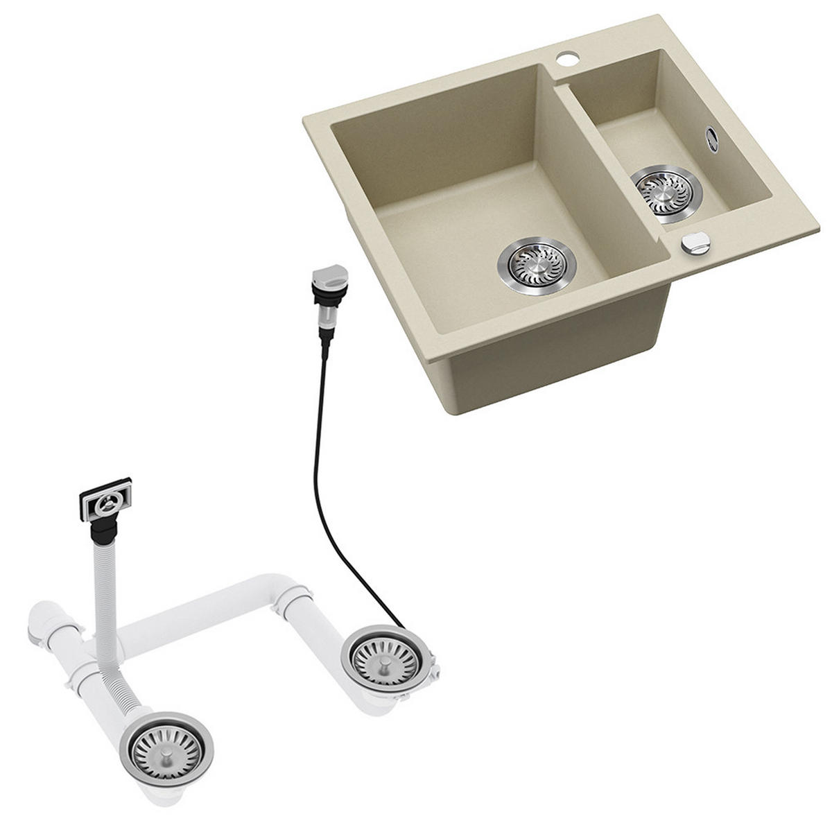 SPÜLBECKEN Prag Beige 58 x 50 cm mit 2 Spülen - Beige, Keramik (58/28/50cm) - Bergstroem