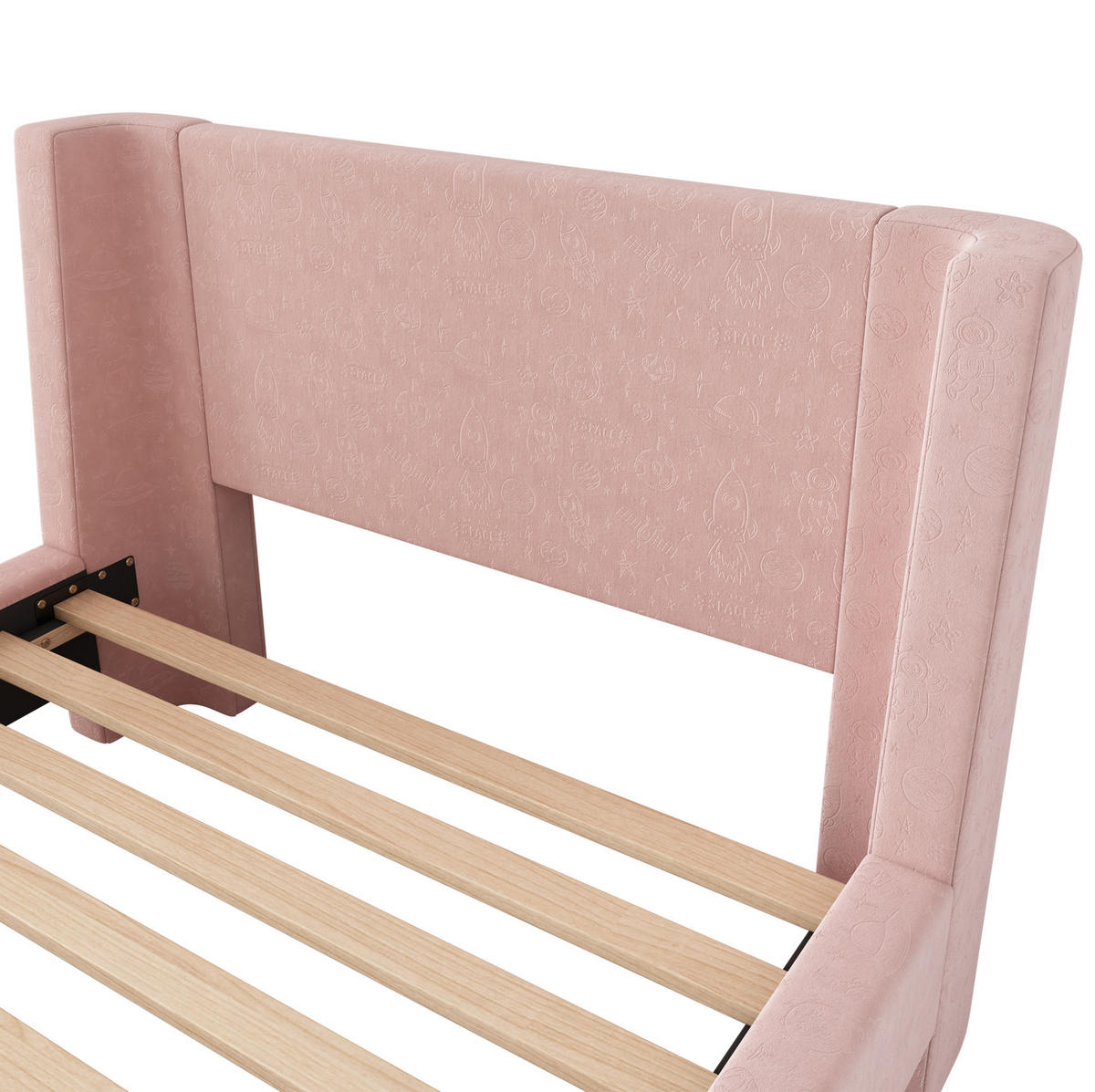 KINDERBETT aus Samt 90x200 cm Rosa mit Weltraummuster und Lattenrost - Rosa, Textil (90/200cm) - IVMEU