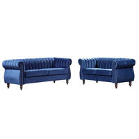 CHESTERFIELD-SOFAGARNITUR - 3-Sitzer & 2-Sitzer - Samt - Königsblau - TRUMBO - Blau, Textil (78/77/195cm) - Vente-Unique