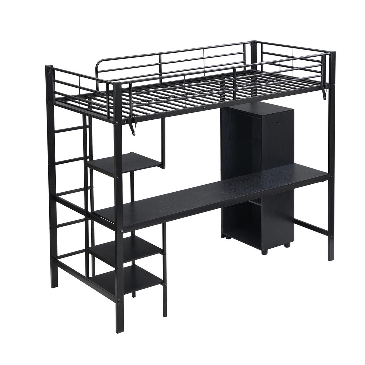 HOCHBETT 90/200 cm aus Metall mit Schreibtisch und Kleiderschrank in Schwarz - Schwarz, Metall (90/200cm) - Flora Grace