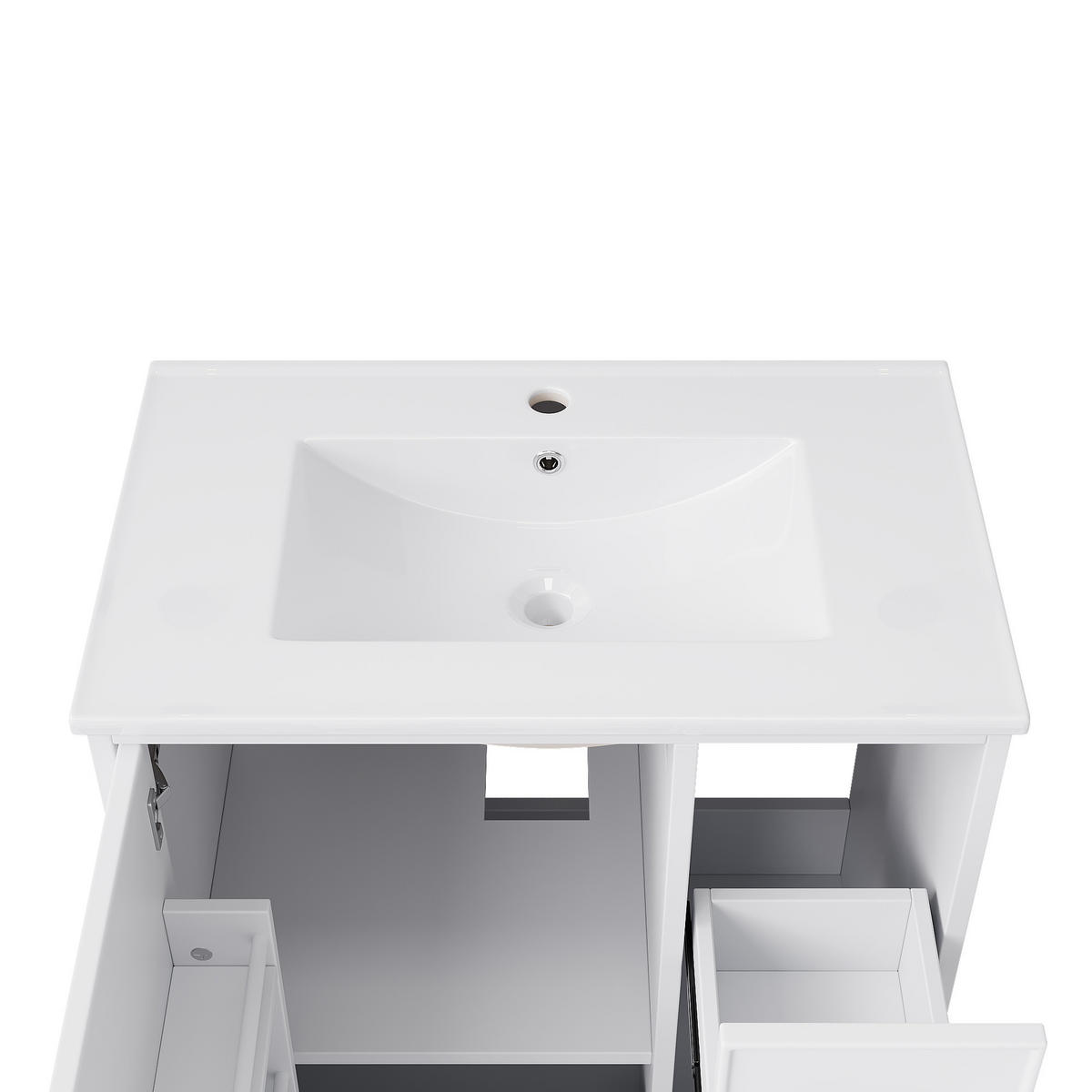 WASCHTISCHUNTERSCHRANK freistehend, Weiß mit Keramikbecken - Weiß, Holzwerkstoff (76.5/82/47cm) - Urban Meuble