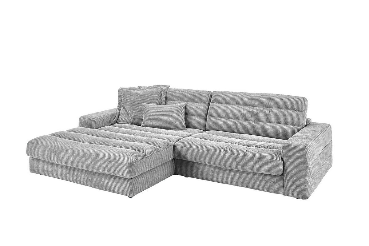ECKSOFA LANA SOFA Hellgrau Cord - Hellgrau/Schwarz, Textil (296/205cm) - KAWOLA