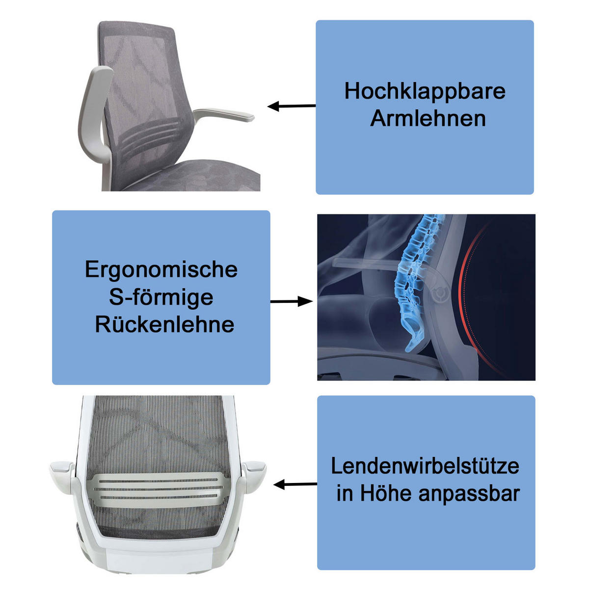 BÜROSTUHL Grau - Grau, Textil (66/102/46cm) - SIHOO