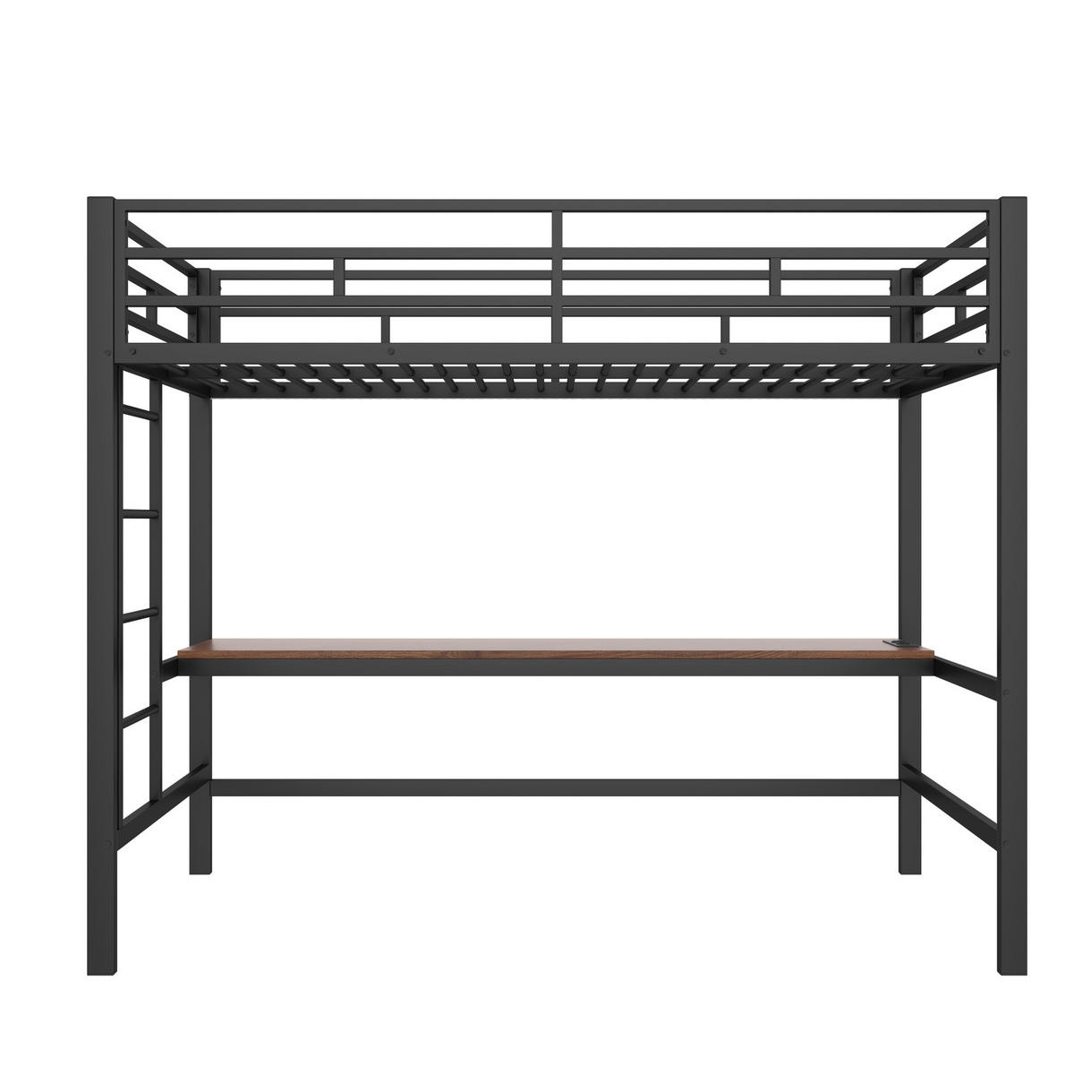 HOCHBETT aus Metall 90x200 cm Schwarz mit Schreibtisch, LED-Lichtleiste, Steckdose, USB und Typ-C - Schwarz, Metall (140/190cm) - Modfu