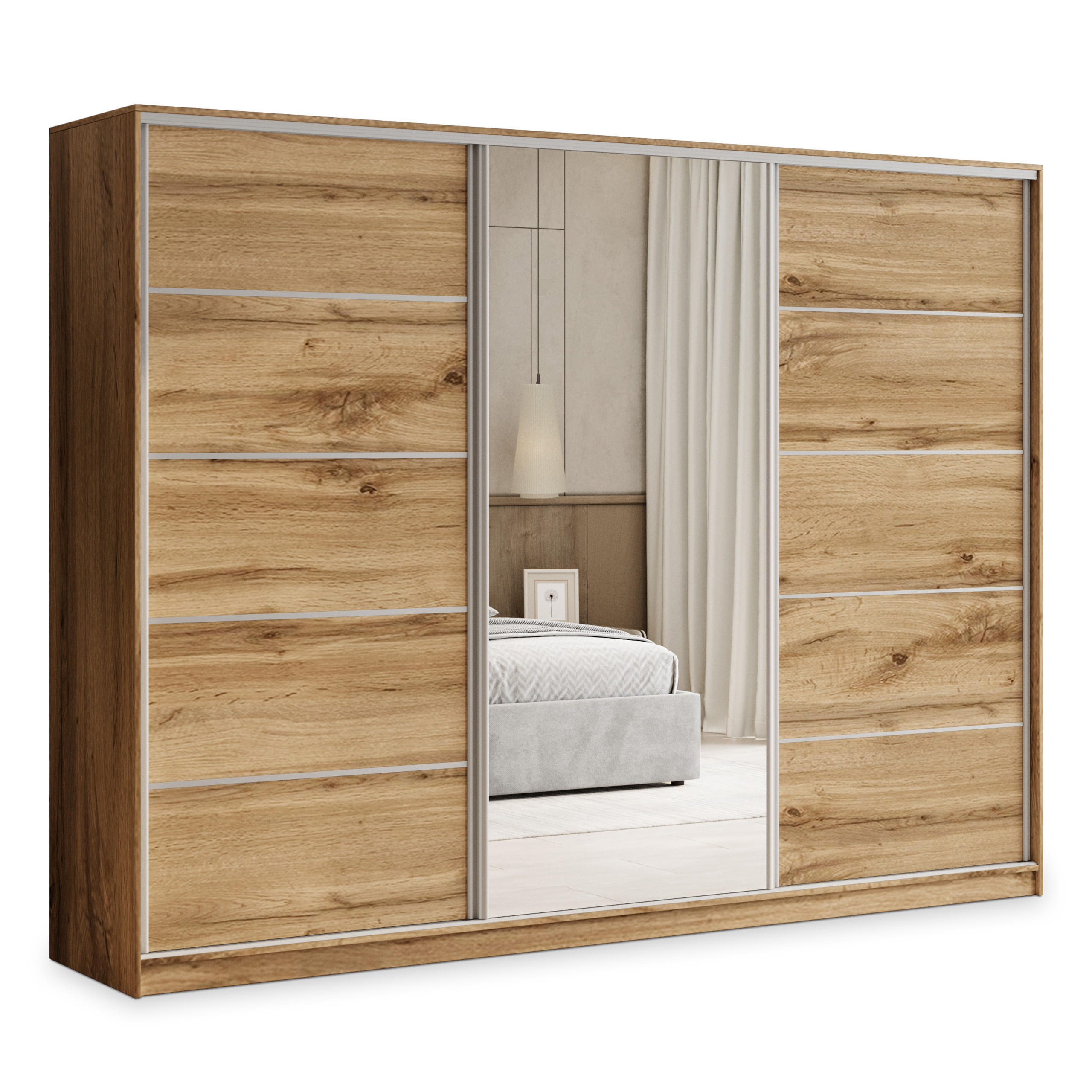 Masseno Schwebetürenschrank Eiche Wotan 270x205x58 cm