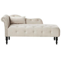 ČALOUNĚNÉ LEHÁTKO CHAISE LONGUE LEVOSTRANNÉ Sametová látka Světle béžové Ivry - černá/béžová, textil (152/72/62cm) - Beliani