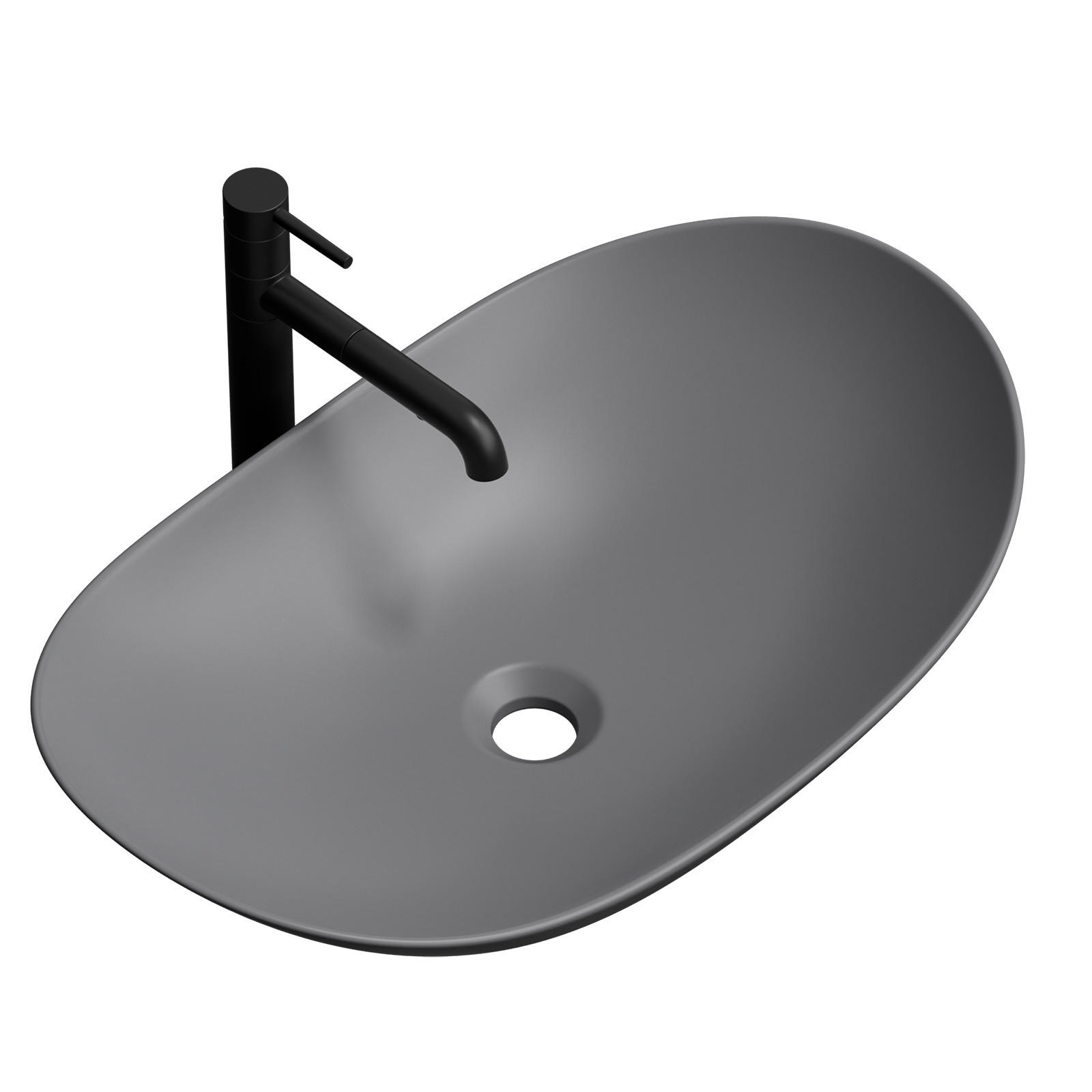 WASCHBECKEN Oval Keramik Mattgrau 61.5 /36/15.5 cm - Grau, Keramik (36/15.5/61.5cm) - EMKE