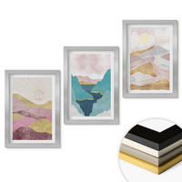WANDBILDER 3er Set - 20x30 cm Silberner Rahmen - Abstrakte Berge Sonne - Silberfarben, Kunststoff (20/30cm) - ArtPrintCave