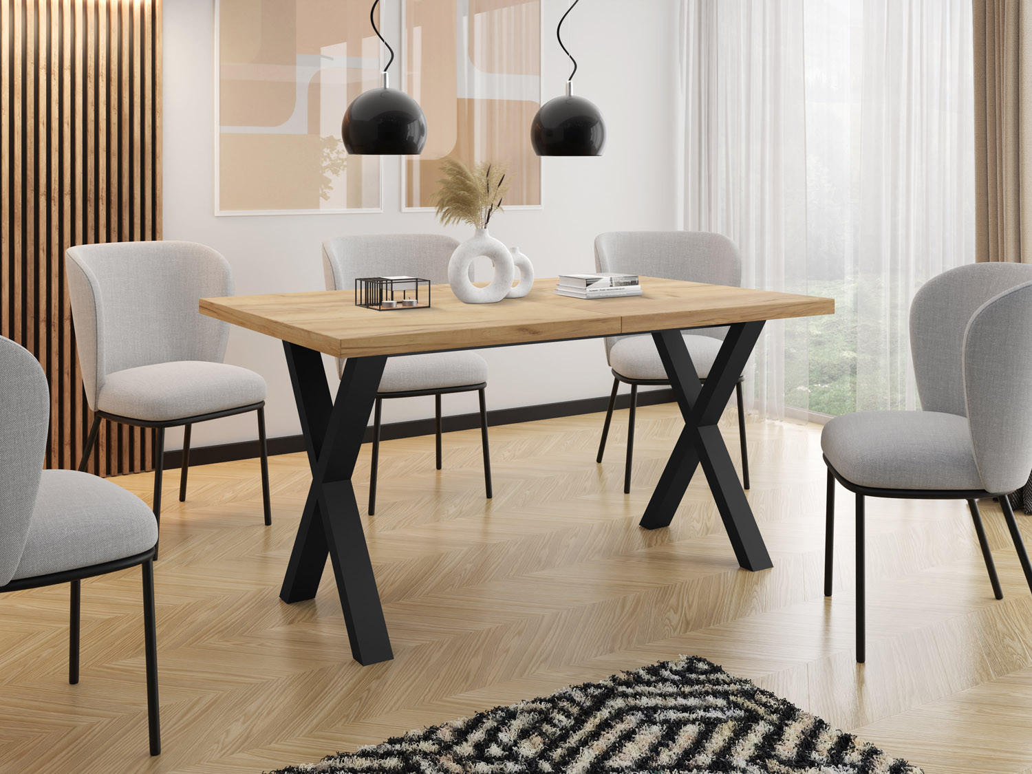 ESSTISCH Blake rechteckig ausziehbar, Craft Eiche 140-240/80/76 cm - Eiche Wotan/Schwarz, Holzwerkstoff/Metall (140/80/76cm) - WFL GROUP