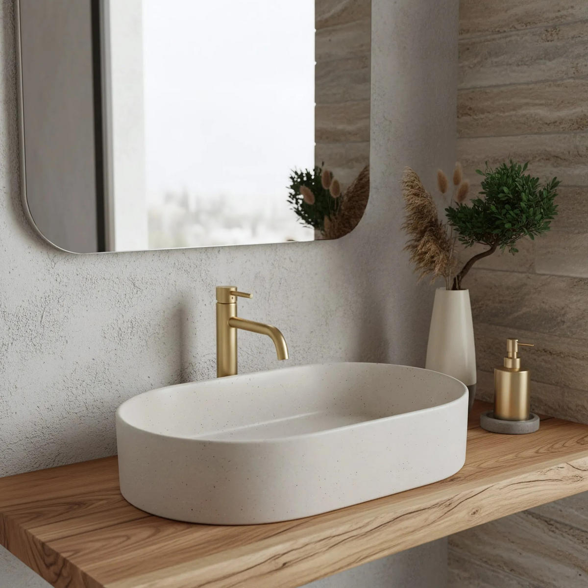 AUFSATZWASCHBECKEN Rea Nadia 60 Sandy - Beige, Keramik (38.5/12/61cm) - REA