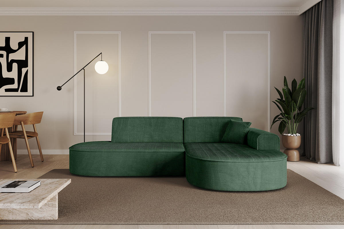 ECKSOFA Ottomane Rechts MARI-L1 - 232x163x73,5 cm Grün Cord - Schwarz/Grün, Holzwerkstoff/Kunststoff (234/163cm) - ALTDECOR