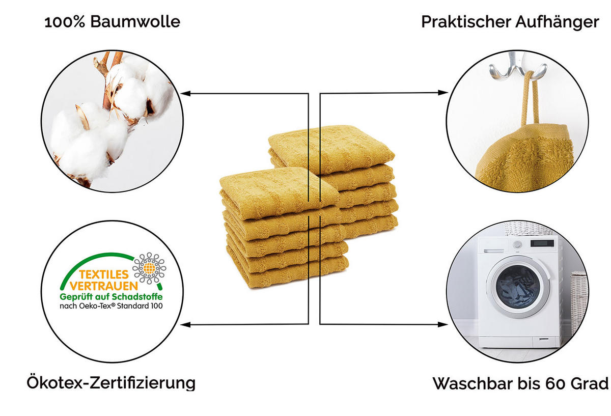 GÄSTETÜCHER, 10er-Set, 30x50 cm, 100% Baumwolle, Gelb - Currygelb, Textil (30/50cm) - Zollner